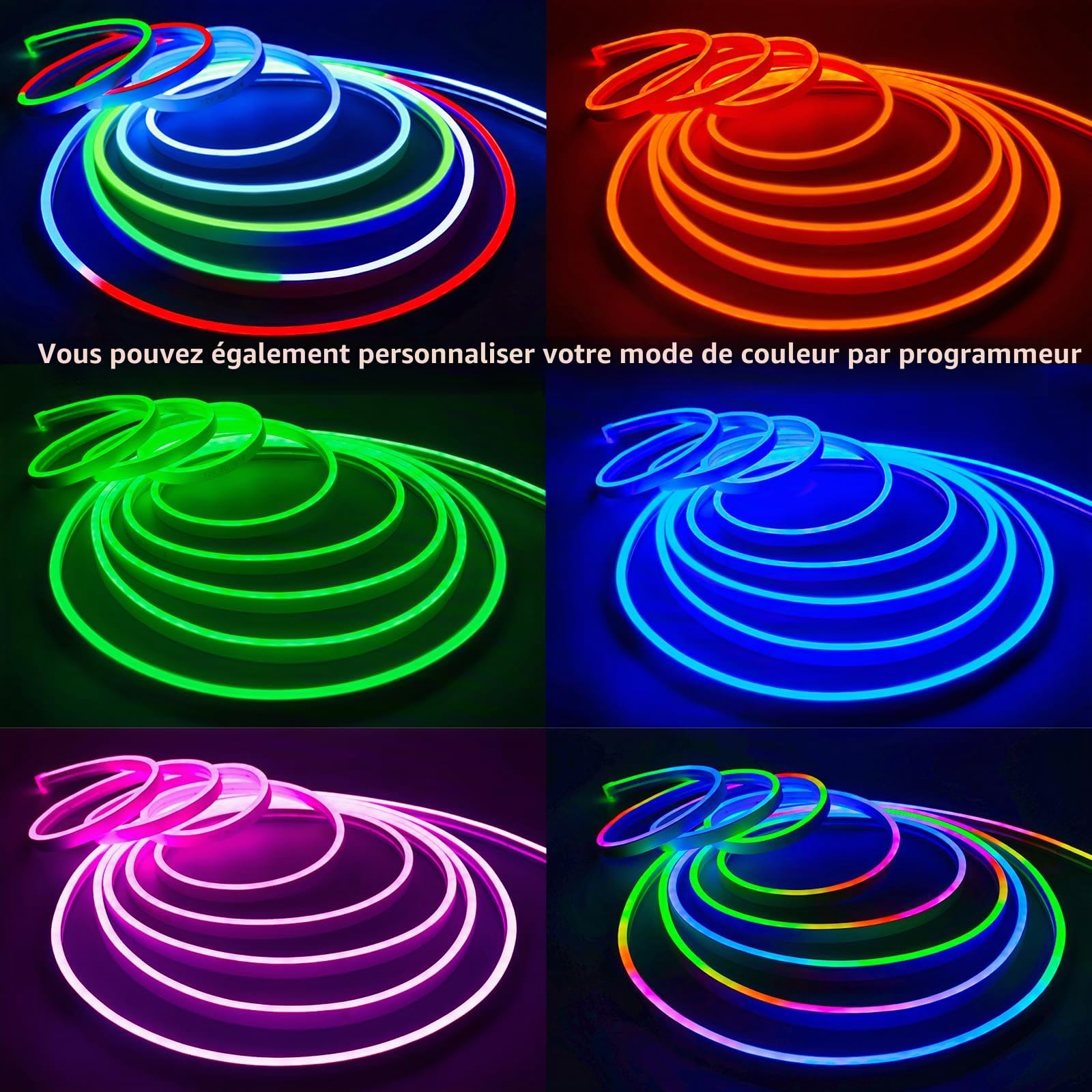 12V WS2811 Bande Lumineuse LED Néon, Bande de Pixels RVB 5 mètres IP65 étanche Pleine Couleur Adressable Individuellement Intelligente pour la Décoration Publicitaire de Bricolage