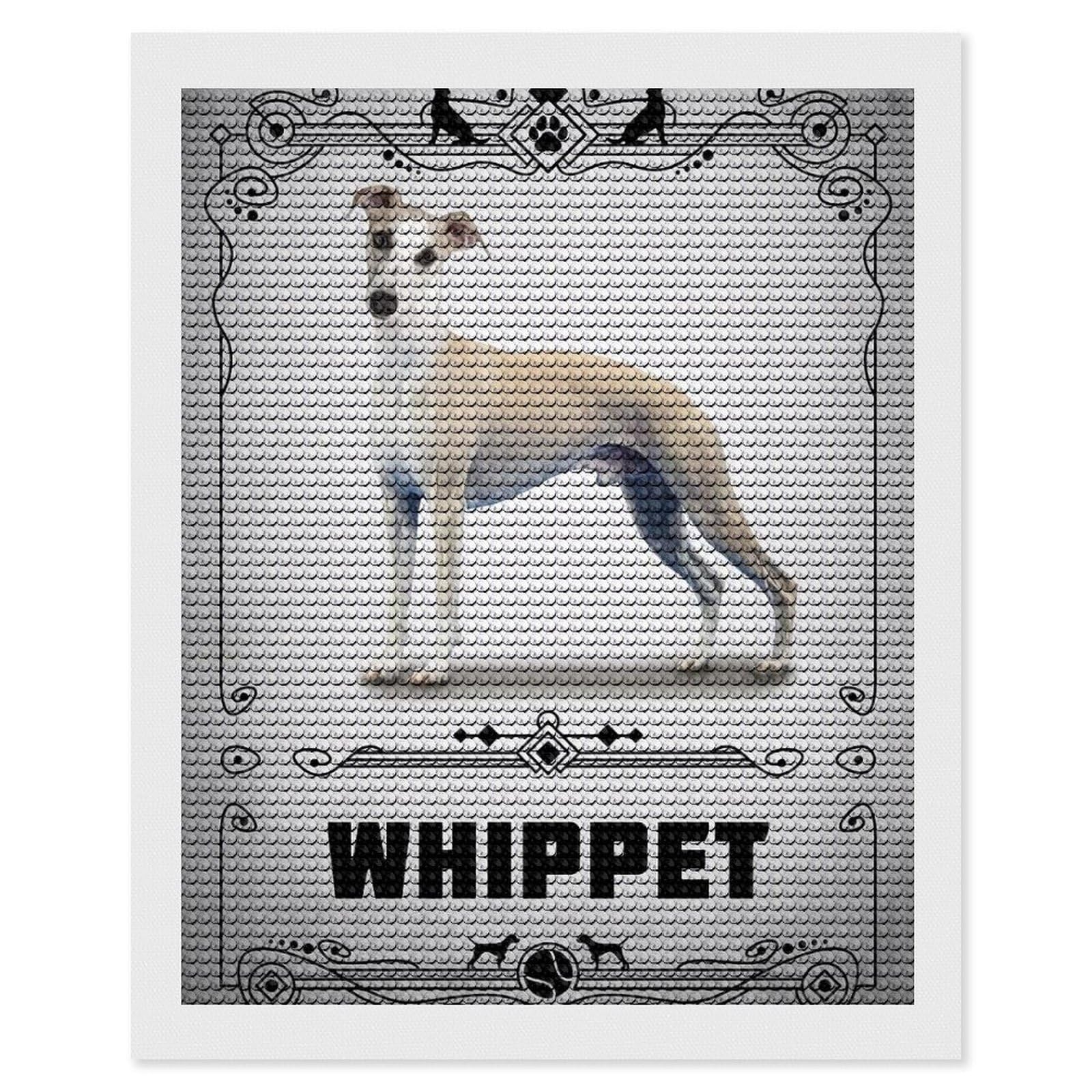 Junmoney Whippet Round Drill Diamond Painting 16"x20", Satisfying Creative Project, Complete Accessories, Printed Canvas