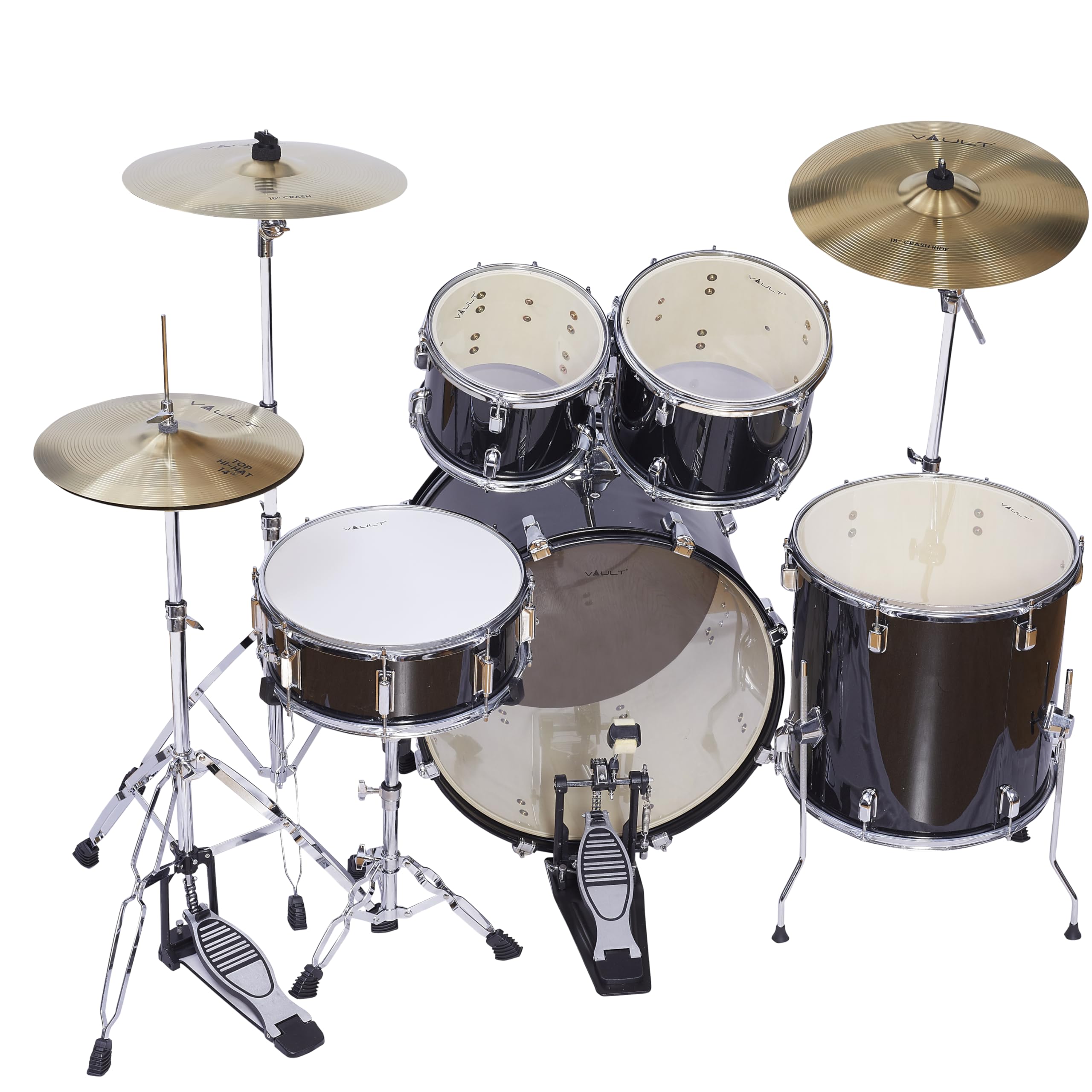 Vault Groover 22" 5-Piece Acoustic Drum Kit with Hardware, Cymbals & Throne - Black - Image 6 thumbnail
