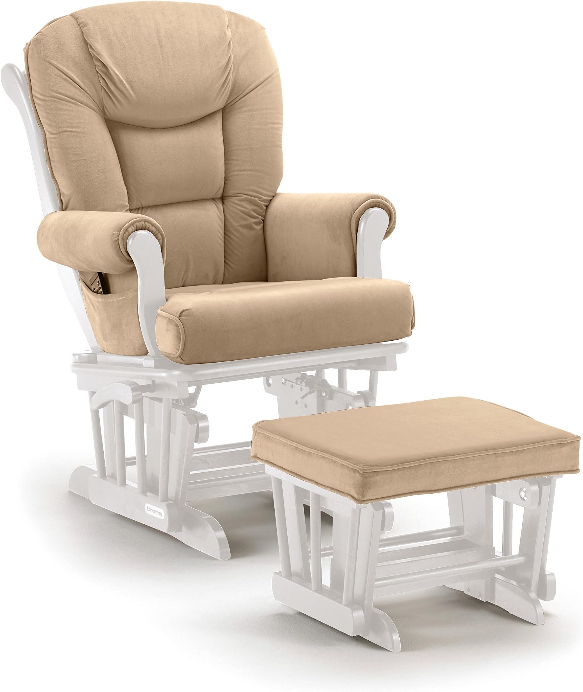 Lennox Multiposition-Lock Glider Chair and Ottoman Combo, White with Pearl Beige