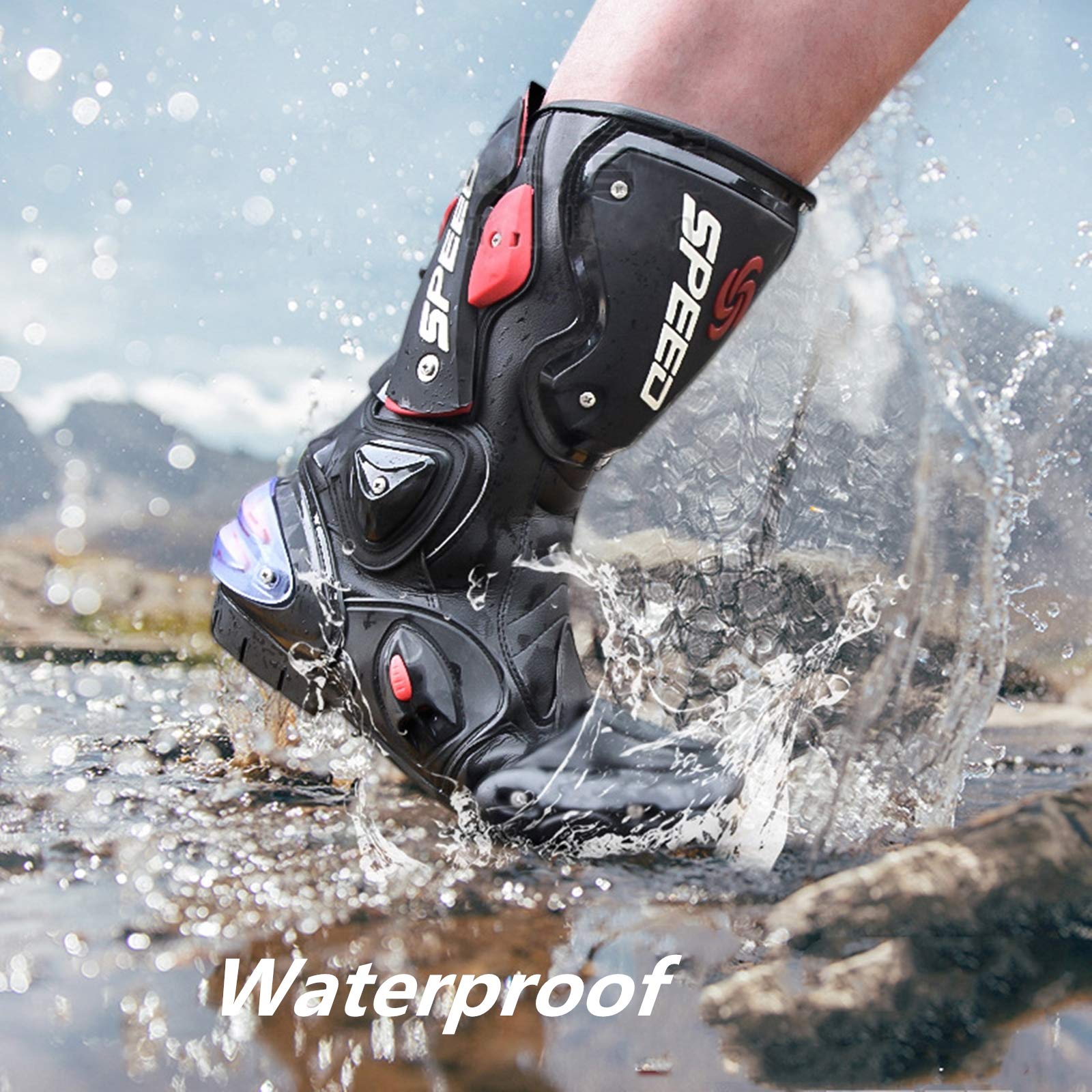 MRDEAR Motocross Stiefel aus Leder, Motorradstiefel Herren Wasserdicht mit Einstellbare Belüftung, Motorrad Stiefel Enduro Cross Stiefel Racing Sportstiefel mit Hartschalenprotektoren