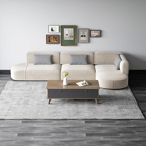 Miniatura 9 de Guyii Mesa auxiliar con cajón de almacenamiento, mesa de té moderna de mediados de siglo, mesa central de ahorro de espacio, escritorio de oficina