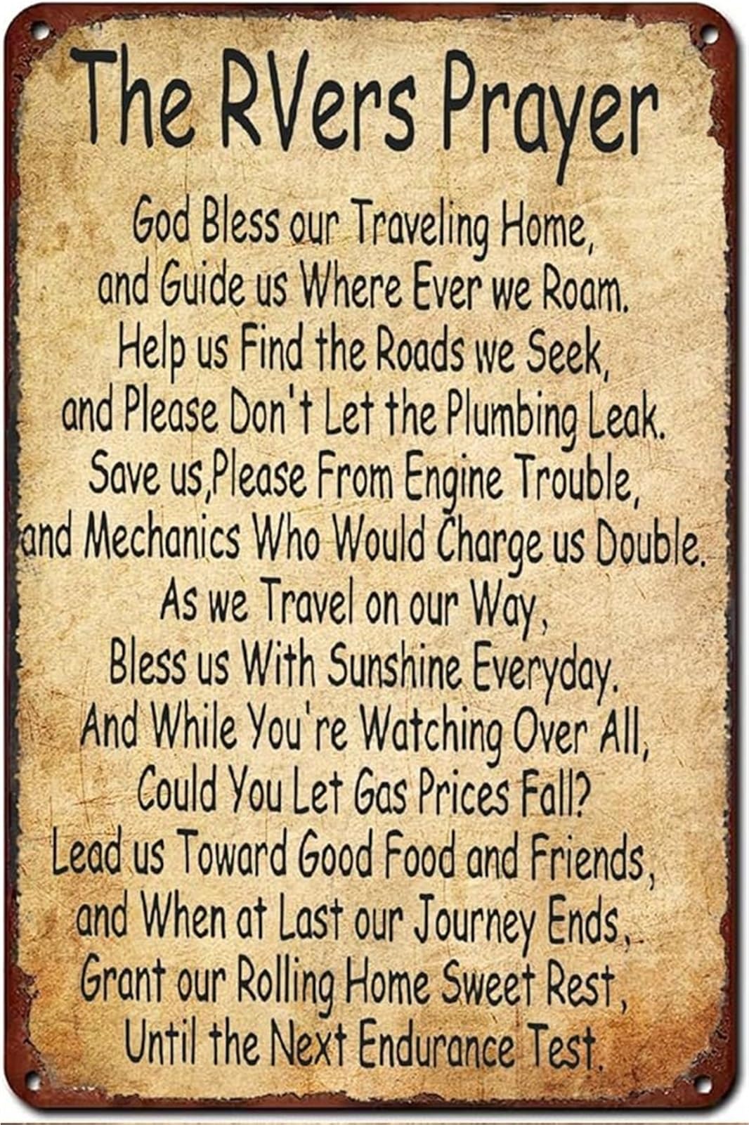 UYCUODLUY The Rvers Prayer Retro Metal Plaque Christian Camping Quote for Trailer Garage Man Cave 8 X 12 in
