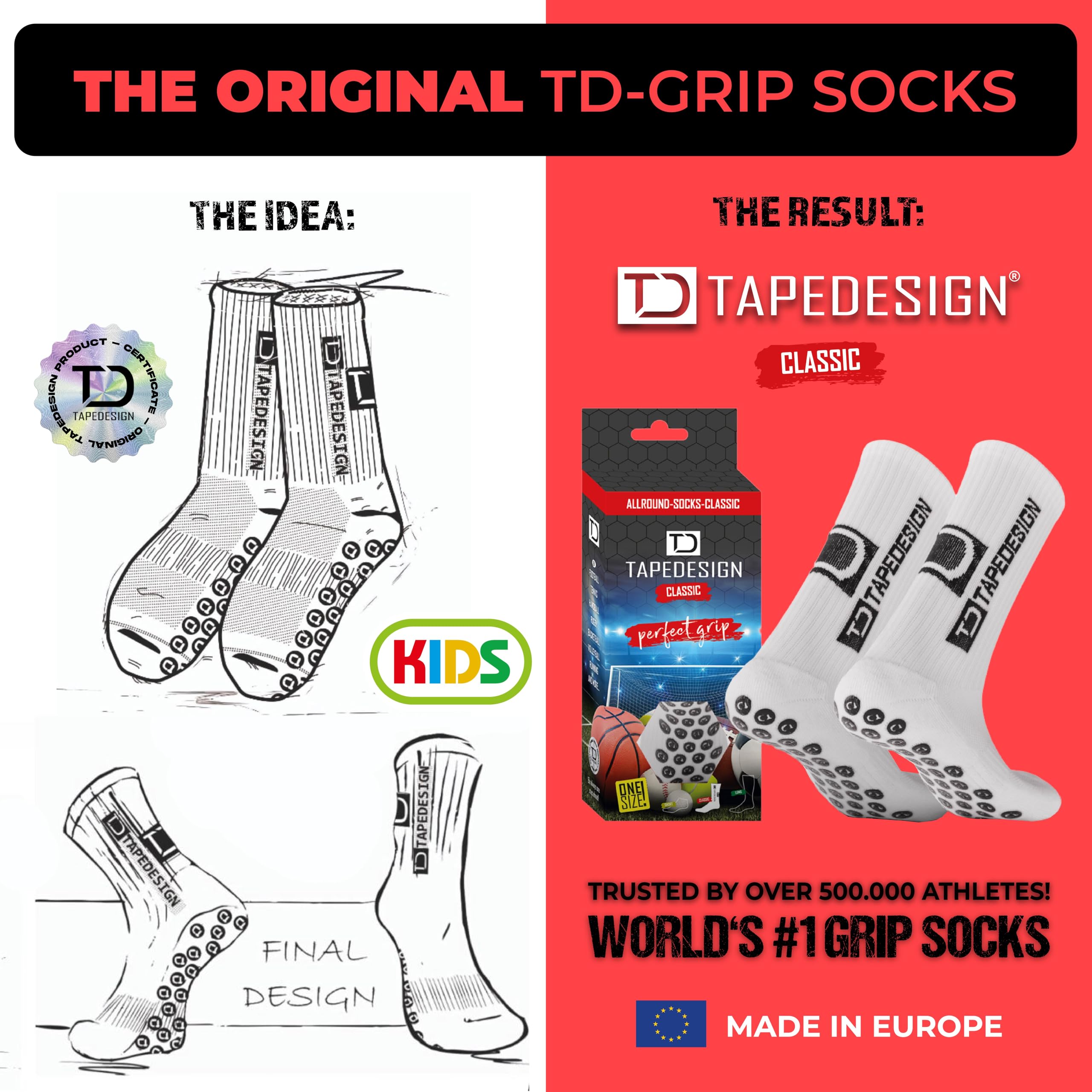 Tapedesign – Pack doble Allround Socks Kids – 2 pares de calcetines de fútbol antideslizantes para niños – Agarre perfecto y comodidad – Calcetines deportivos antideslizantes para entrenamiento y