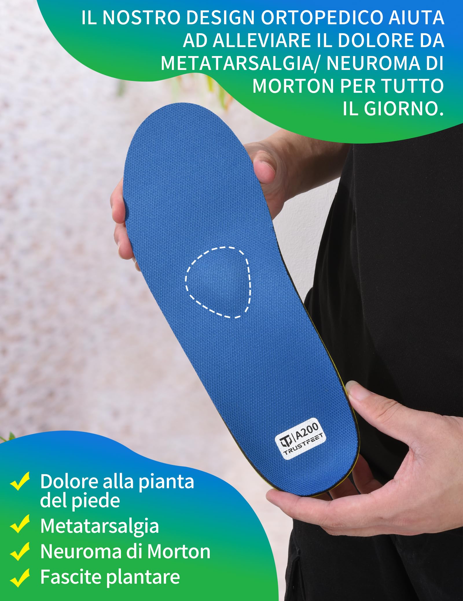 Trustfeet Solette resistenti per il sollievo dal dolore metatarsale per metatarsalgia, neuroma di Morton, sollievo dal dolore alla pianta del piede, fascite plantare, plantari di supporto per arco
