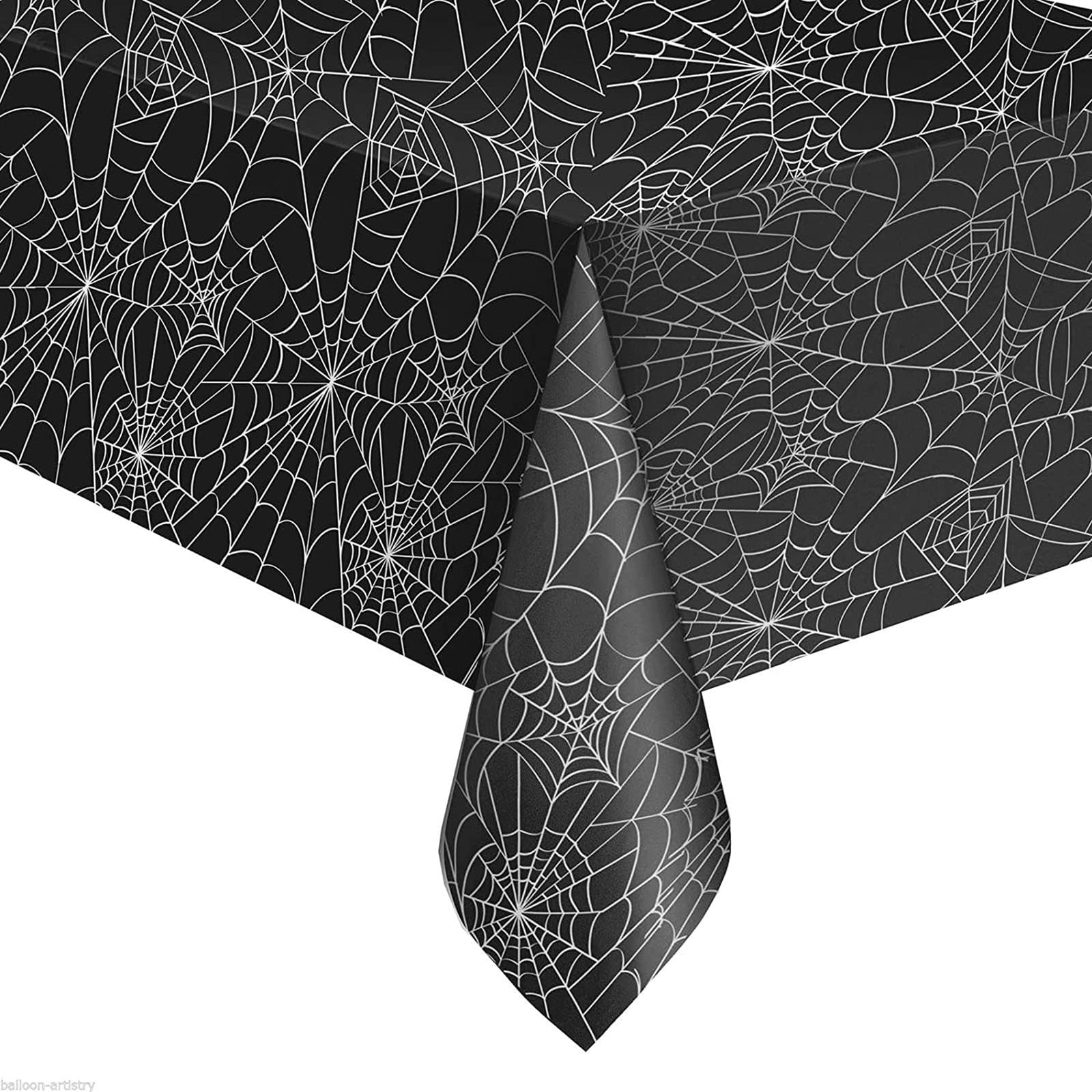 Hamonical 54x107 Inch Halloween Tablecloth, Black Rectangular Spider Web Table Cover, Spillproof Washable PVC Table Topper, Perfect for Halloween Decoration, Dinner Parties
