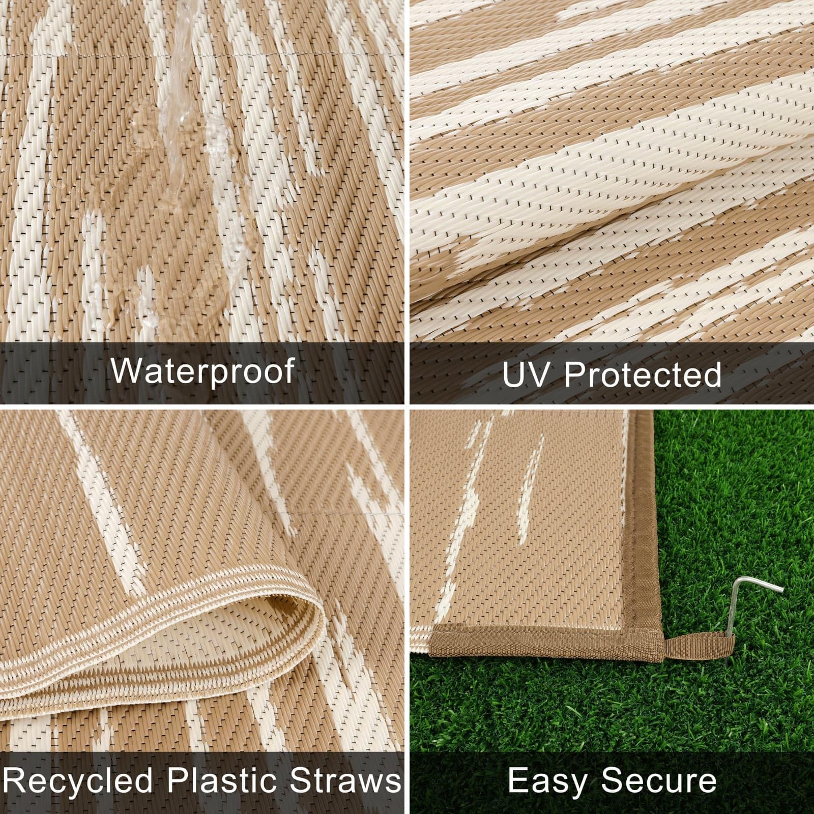 SHACOS Grande Tappeto da Esterno 240 x 300 cm Impermeabile Anti-UV Plastica Reversibile Marrone