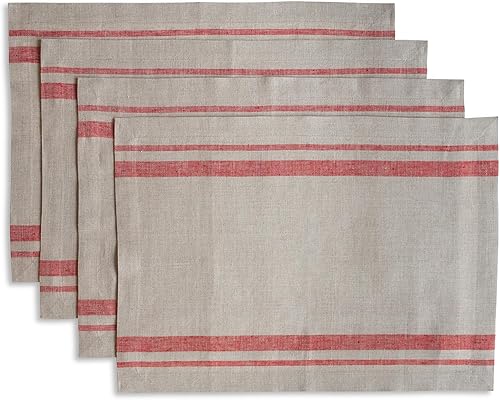 Miniatura 23 de Solino Home Juego de 4 manteles individuales de lino a rayas francesas, 100 % lino puro, color negro y natural, de 14 x 19 pulgadas, para invierno,
