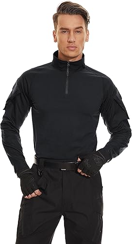 Miniatura 2 de TACVASEN Camisas militares tácticas para hombre, con cremallera de 14, camisa de combate de manga larga, resistente al viento, para senderismo, con