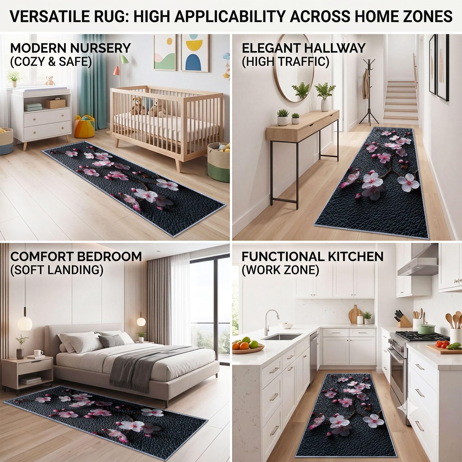 Elegante tessuto botanico Tappeto corridoio antiscivolo, 60 x 180 cm