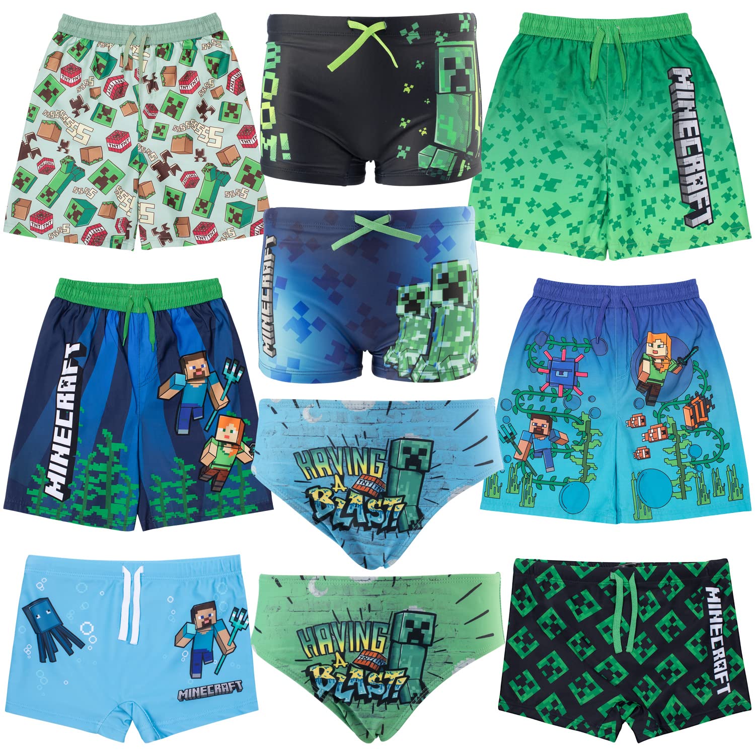 Characters Cartoons Minecraft – Bañador para hombre y mujer, pantalón corto de Parigamba, calzoncillos para playa, piscina, primavera, verano, licencia oficial