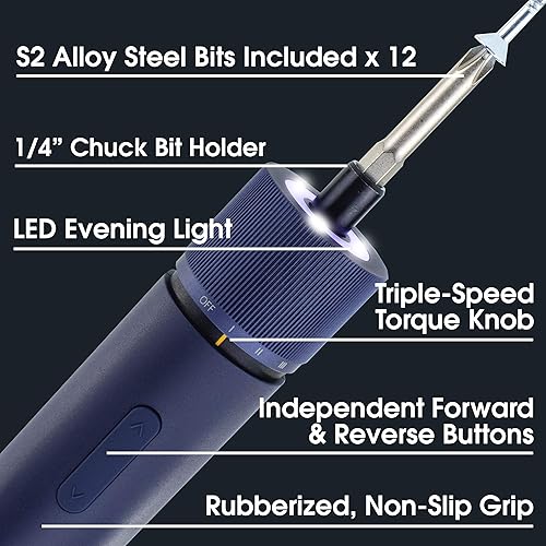 Miniatura 2 de Xiaomi MI HOTO - Destornillador eléctrico inalámbrico, luz de sombra LED, velocidad variable, iones de litio recargable por USB de 1500 mAh, 12