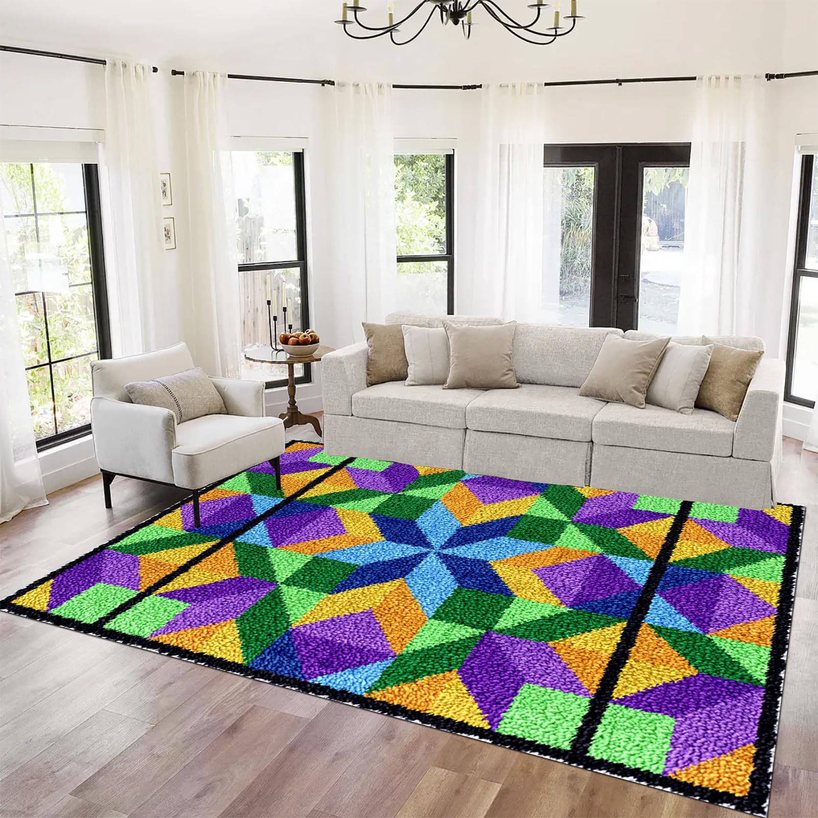 Tehocwiz Latch Hook Kits for Adults, Latch Hook Cushion Kits, Tapestry Kits for Home Decoration, Crochet Rug Making Kit for Adults 110x140 cm Rug Making Kit for Beginners, Latch Hook Rug Kit