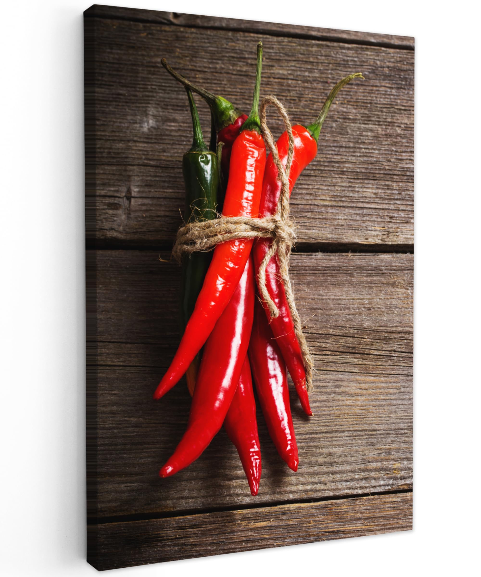 MuchoWow© Canvas Wall Art 24"x35" / 60x90 cm Home Decor Paintings for Living Room Decorations Gifts Hallway Pepper - Wood - Spices - Herbs - Red — image 1