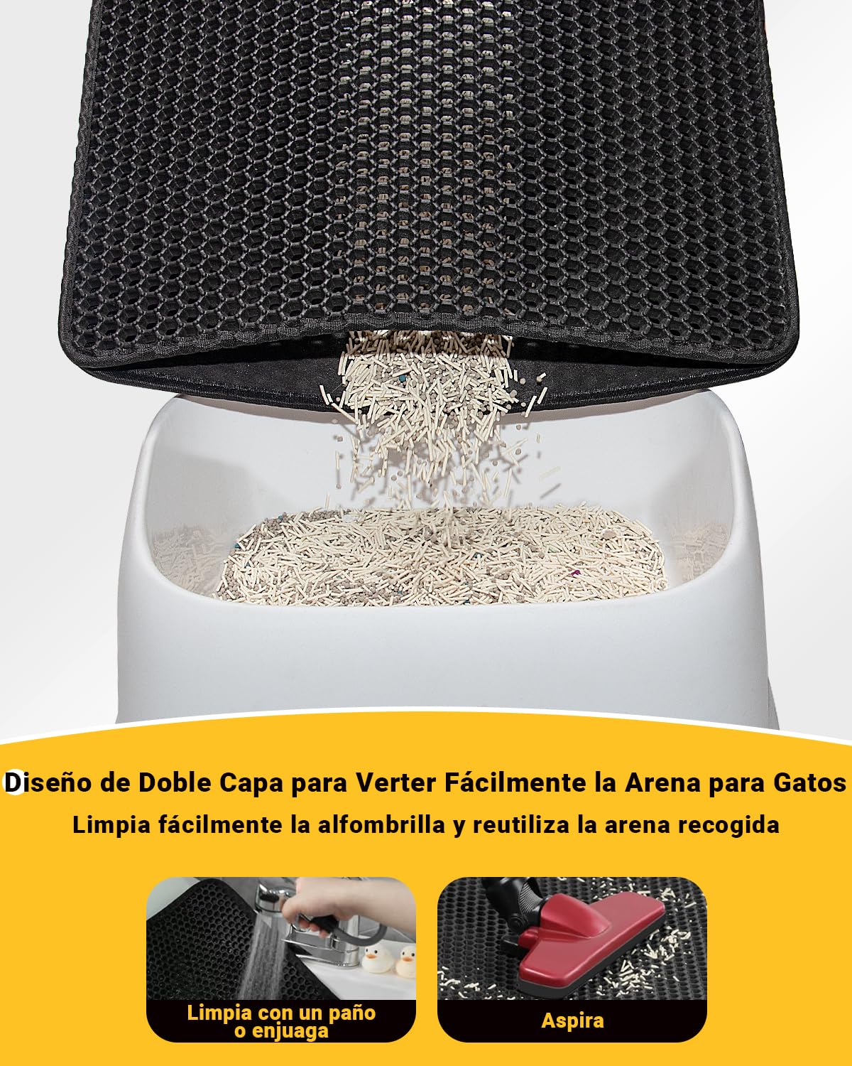 Ycozy XXL Grande Alfombra Gatos Arenero 90 x 60 cm Doble Capa Orina y Material Impermeable Alta Elástico EVA Duradera Fácil de Limpiar Diseño de Doble Capa en Forma de Panal