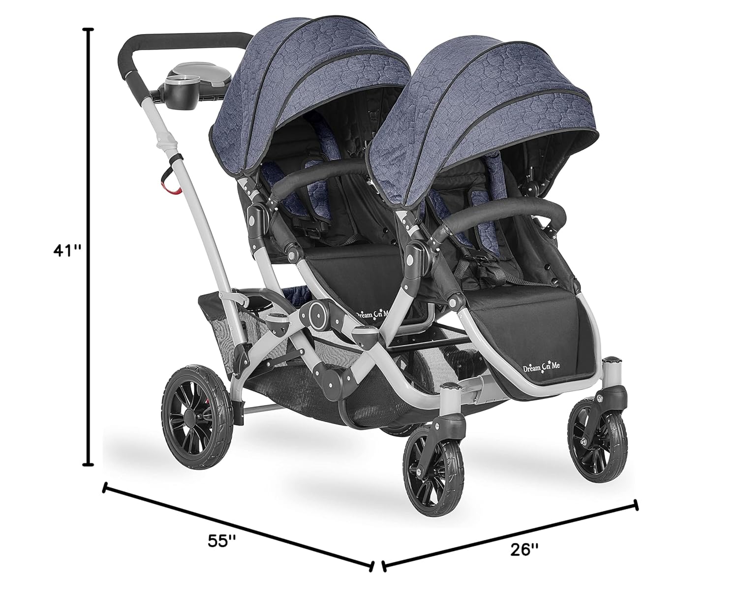 Dream On Me Track Tandem Double Umbrella Stroller in Slate, Lightweight Double Stroller for Infant and Toddler, Multi-Position Reversible & Reclining Seats, Large Storage Basket and Canopy