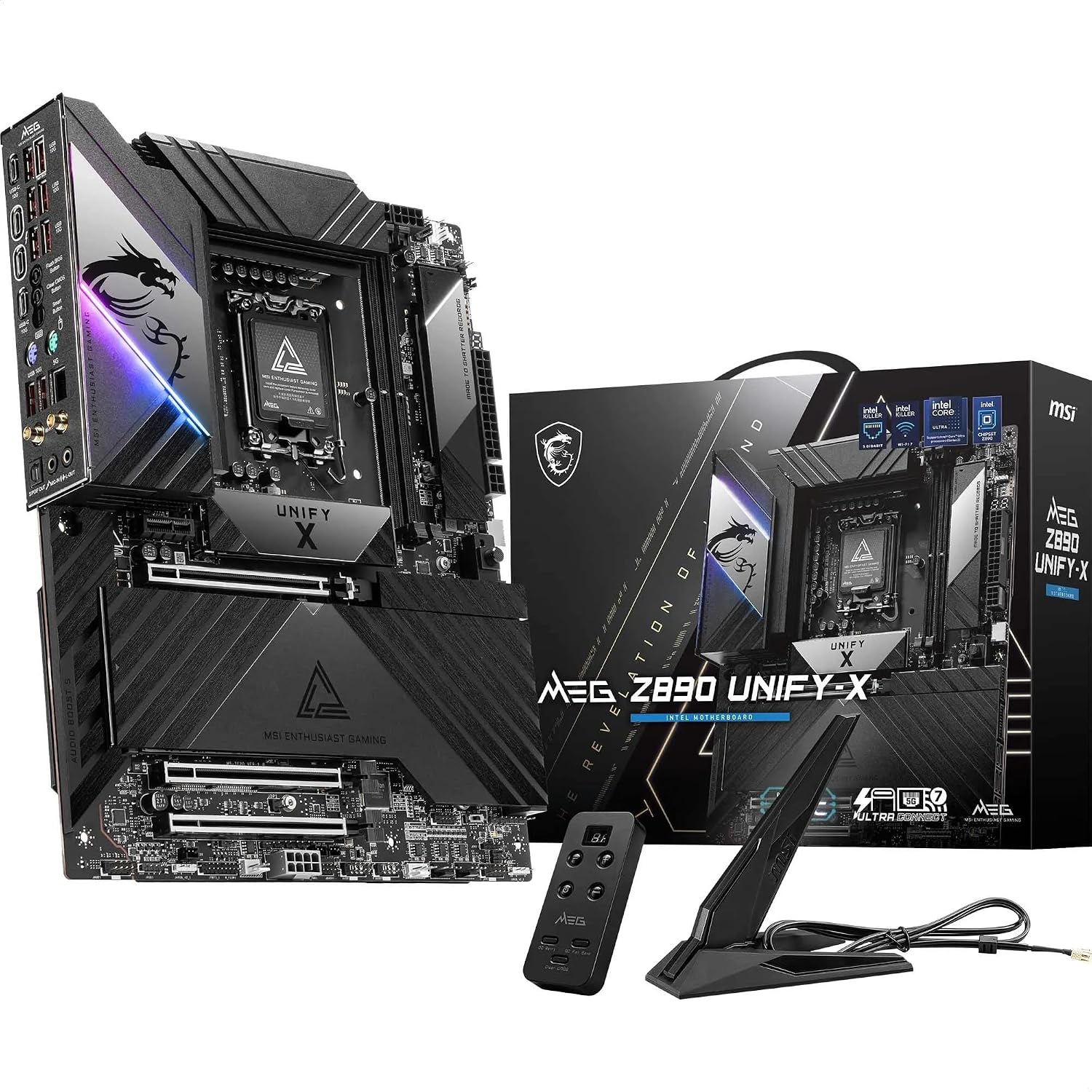 MEG Z890 Unify-X Motherboard, ATX - Supports Intel Core Ultra Processors (Series 2), LGA 1851-110A SPS, DDR5 Memory (9600+ MT/s OC), PCIe 5.0 & 4.0 x16, M.2 Gen5, Thunderbolt 4, Wi-Fi 7, 5G LAN
