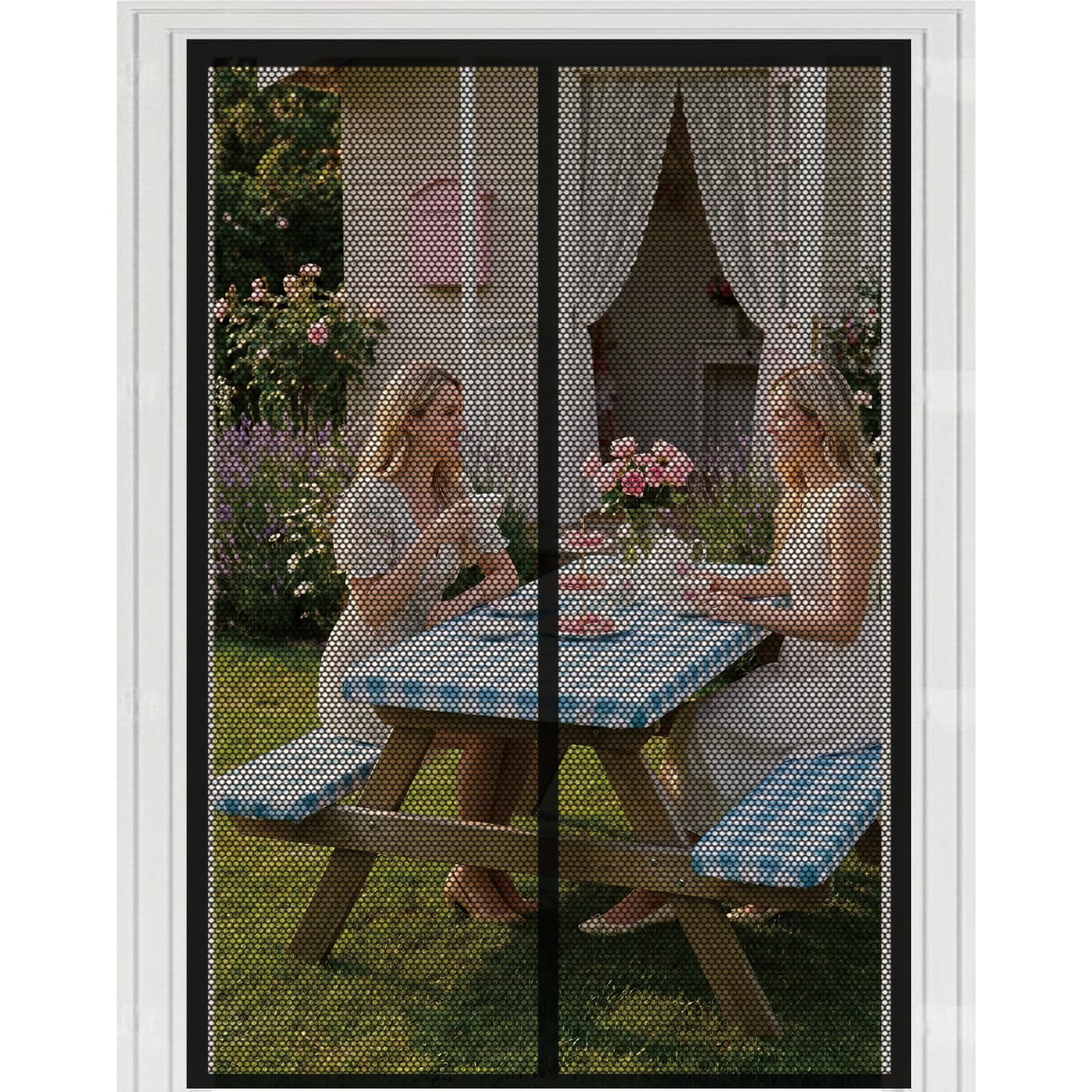 Magnetic Screen Door 165 x 191 cm with Powerful Magnets Automatically Closes and Magic Tape, Install Without, Keep Bugs Out, Heavy Duty Fly Screen Door for Balcony, Black