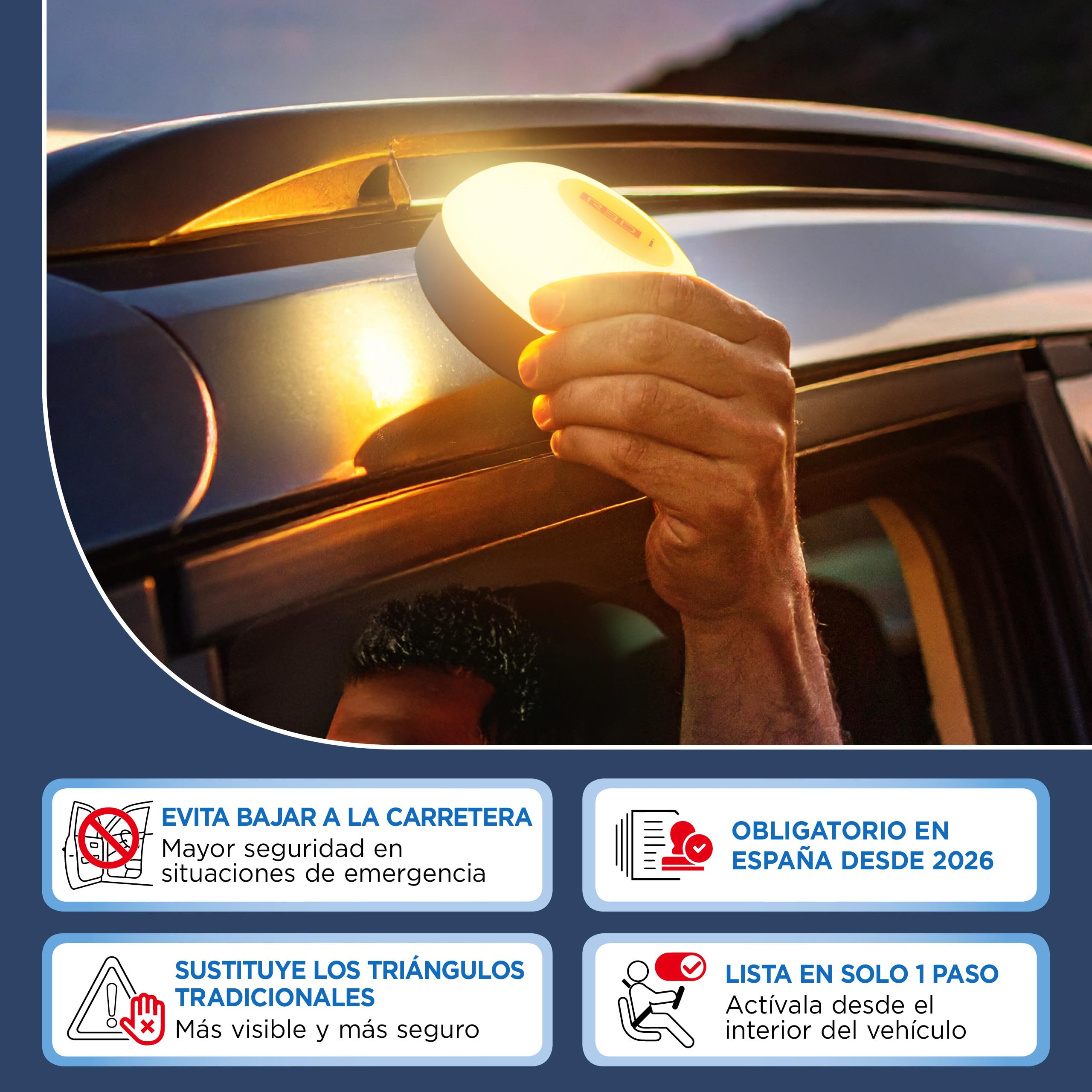 R3Di Baliza V16 Homologada DGT 3.0, Conectada hasta 2038, Uso obligatorio en España desde 2026, GPS + IoT incluidos 12 años, Luz LED 360° de Emergencia para Coche — view 3