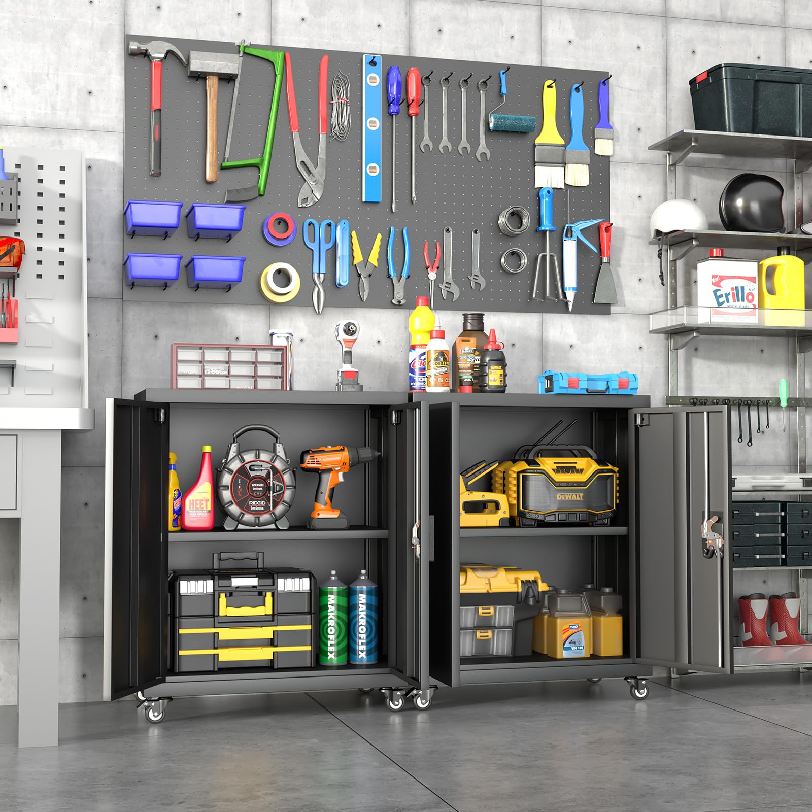 Amazon.co.jp: LUCYPAL 金属製収納キャビネット キャスター付き 高さ