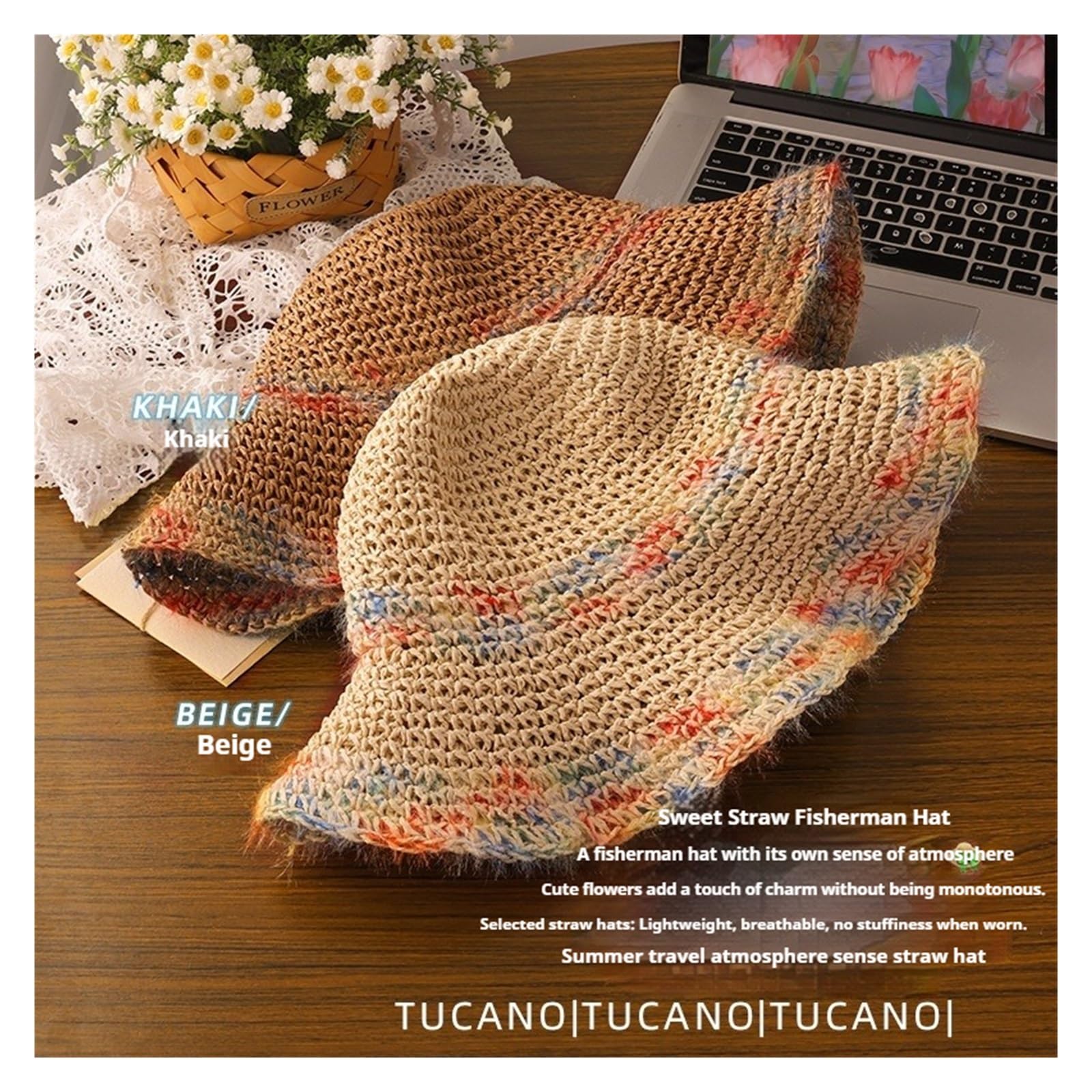 Cappelli di Paglia Intrecciati Pieghevoli Estivi da 1pc for Le Vacanze al Mare Viaggio, Cappello Sole A Tesa Larga Scavato Traspirante Indossare per Viaggio