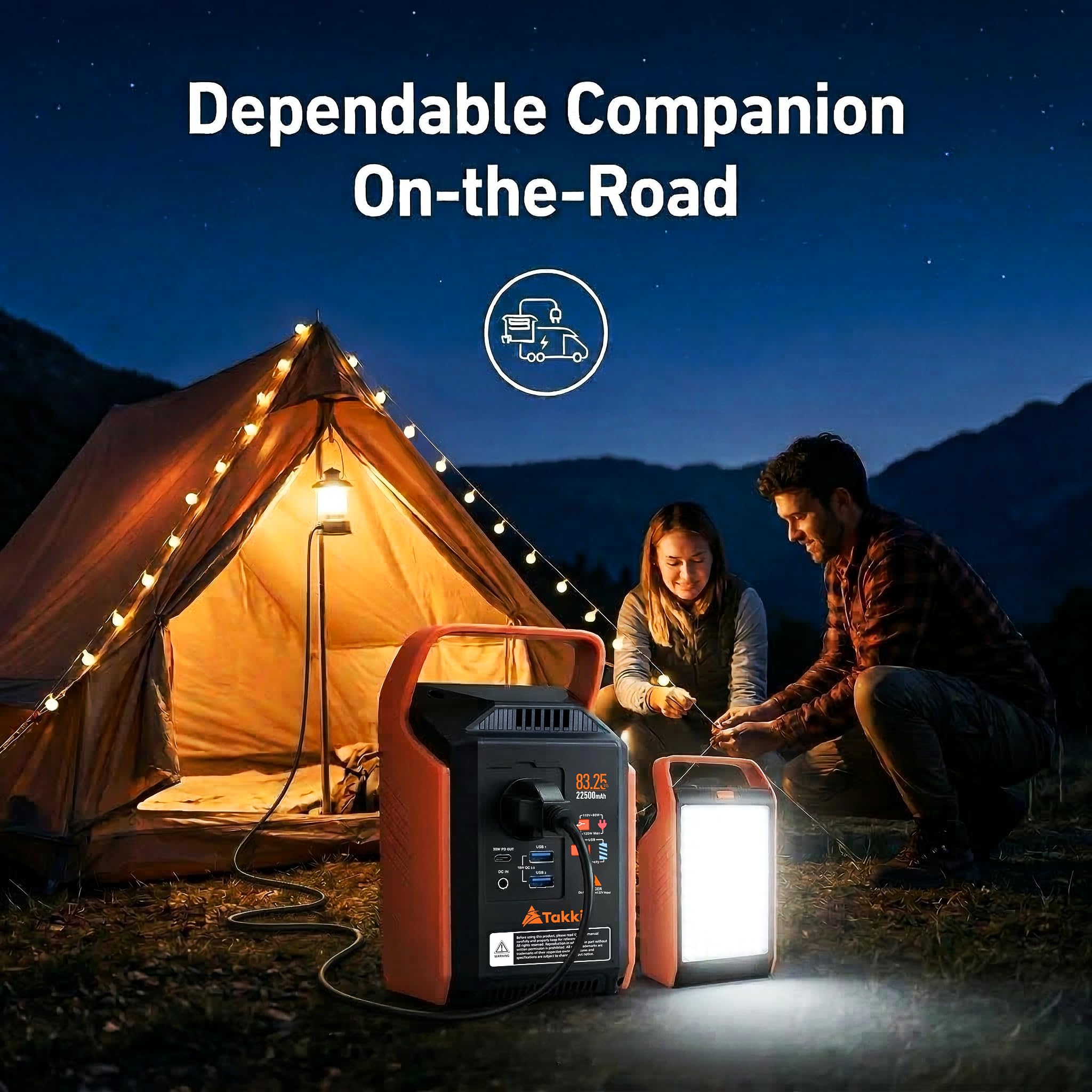 Takki 83Wh Solar Generator with 21W Solar Panels Included Portable Power Station Backup Bank with AC DC USB Ports Lights for Camping Tent Outdoor Emergency Home Use — view 6