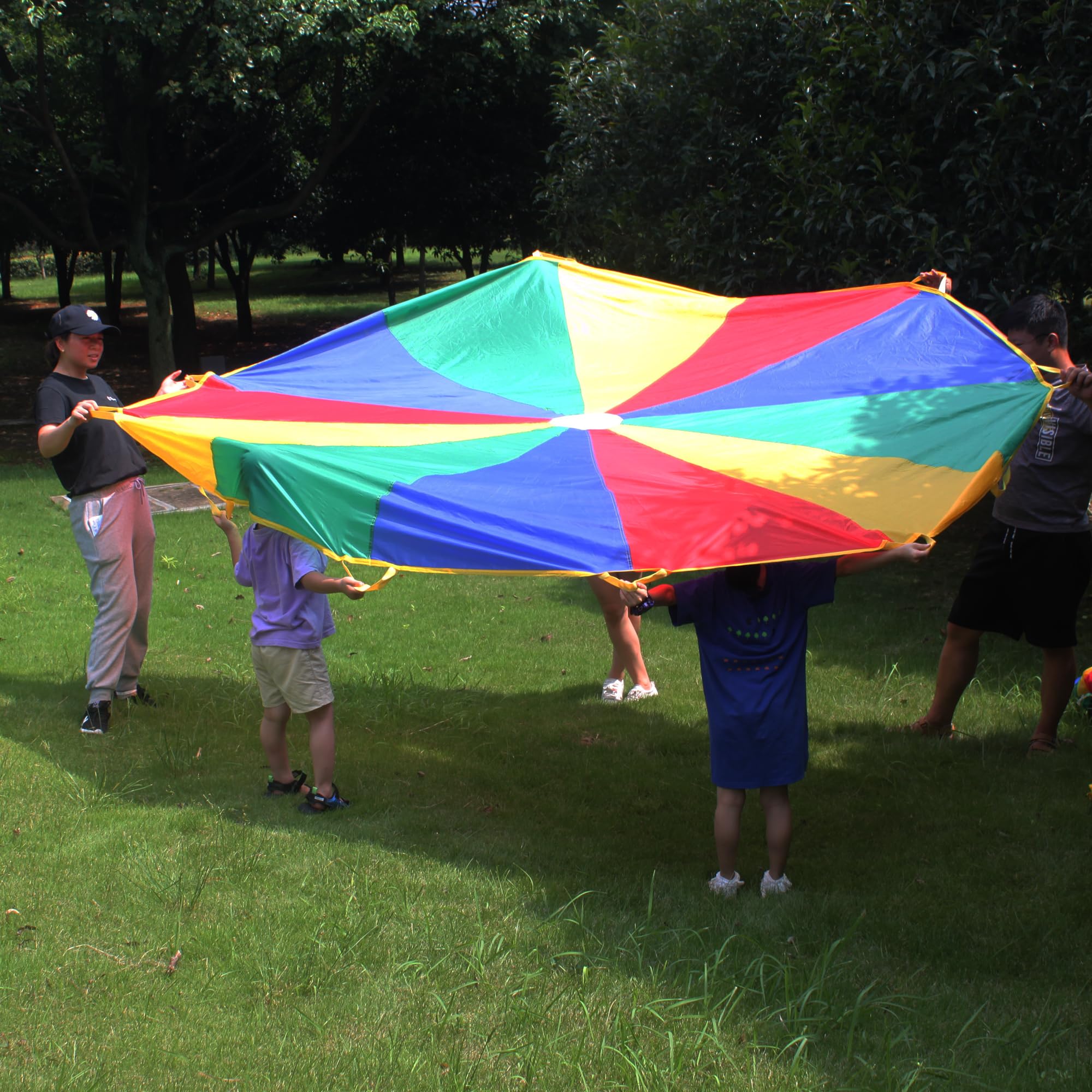 Allusweet 10ft Rainbow Parachute with Handles - Fun Parachute Toy for Kids & Gym Class