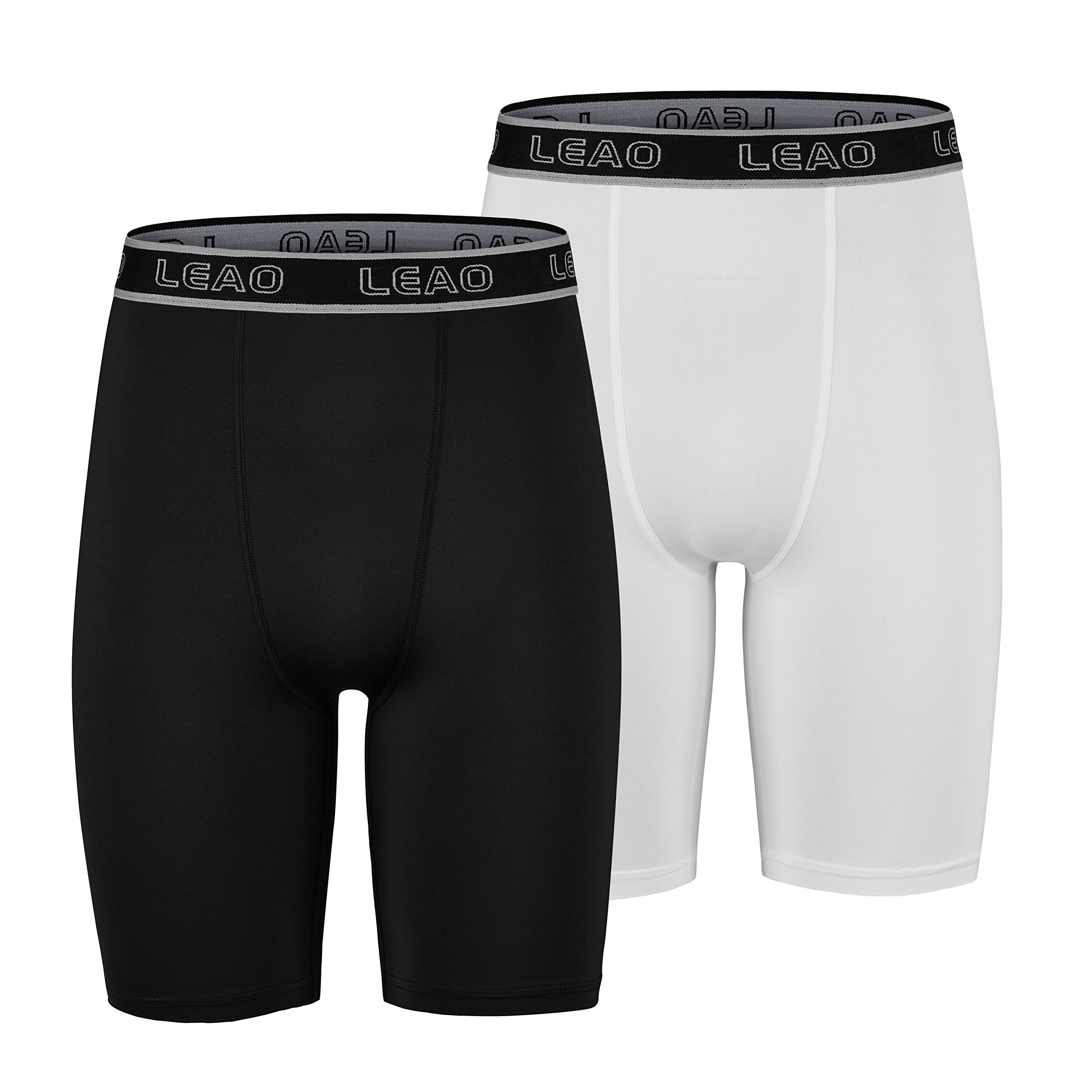 LEAO Youth Boys Compression Shorts 2-Pack Performance Athletic Underwear Sports Boxer Briefs Black/White XS