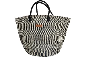 Balance Stripes Handmade Sisal Beach Market Vegan Straw Basket Tote