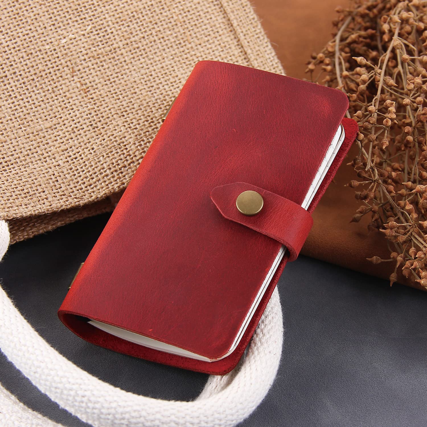 Kleines Reisetagebuch aus Leder, Vintage-Tagebuch, liniertes Papier, handgefertigter Mini-Leder-Notizblock für Damen und Herren, 2 Stück/Weinrot