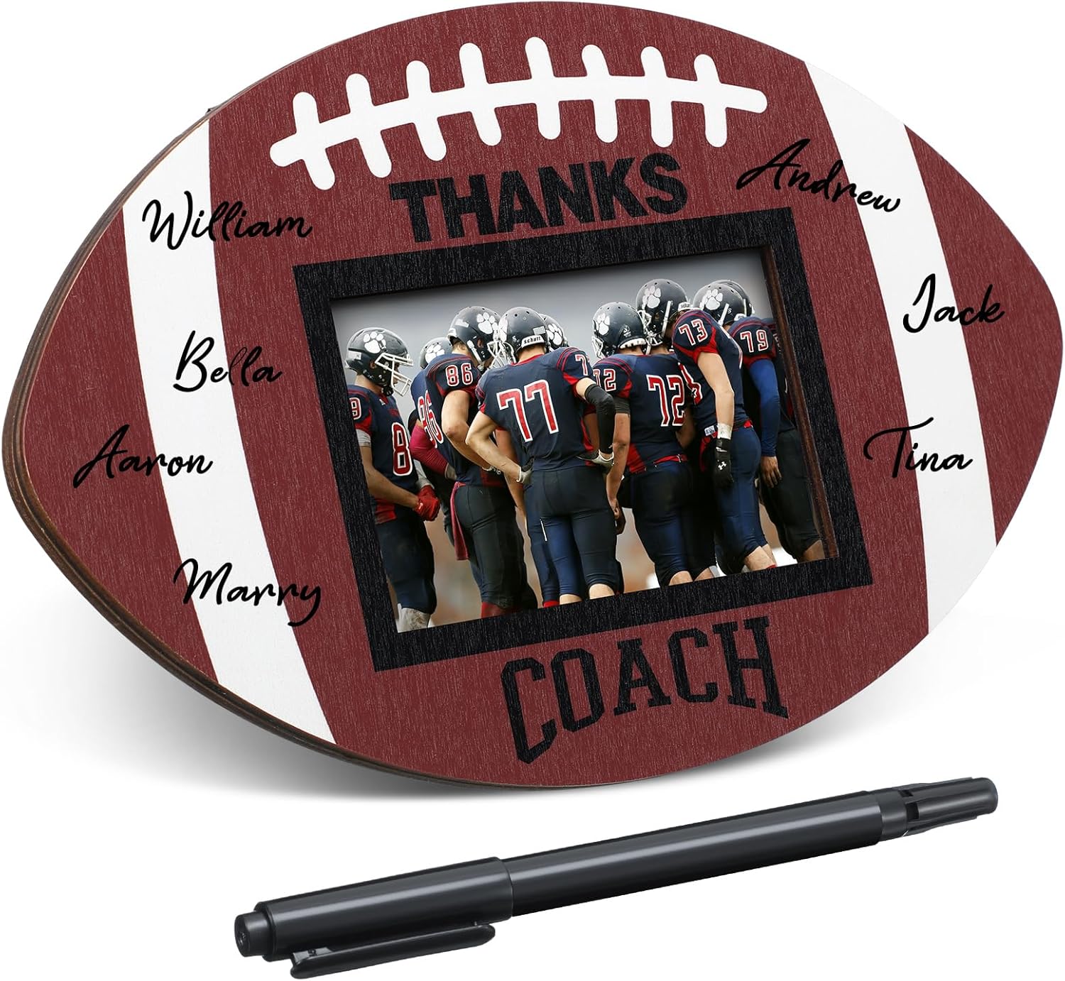 MISSING PEN ****Ball Signable Picture Frame with Pen Thanks Coach Gift from Team, Senior Night Gift? Coaches Appreciation Basketball Home Plate Plaque(Brown,Football,Round) Brown Football Round