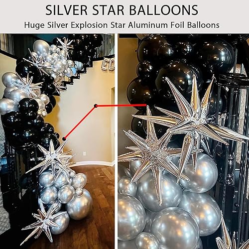 Miniatura 4 de 10 globos de estrella plateada, enormes globos de aluminio de estrella de explosión plateada para fiesta de cumpleaños, graduación, baby shower,