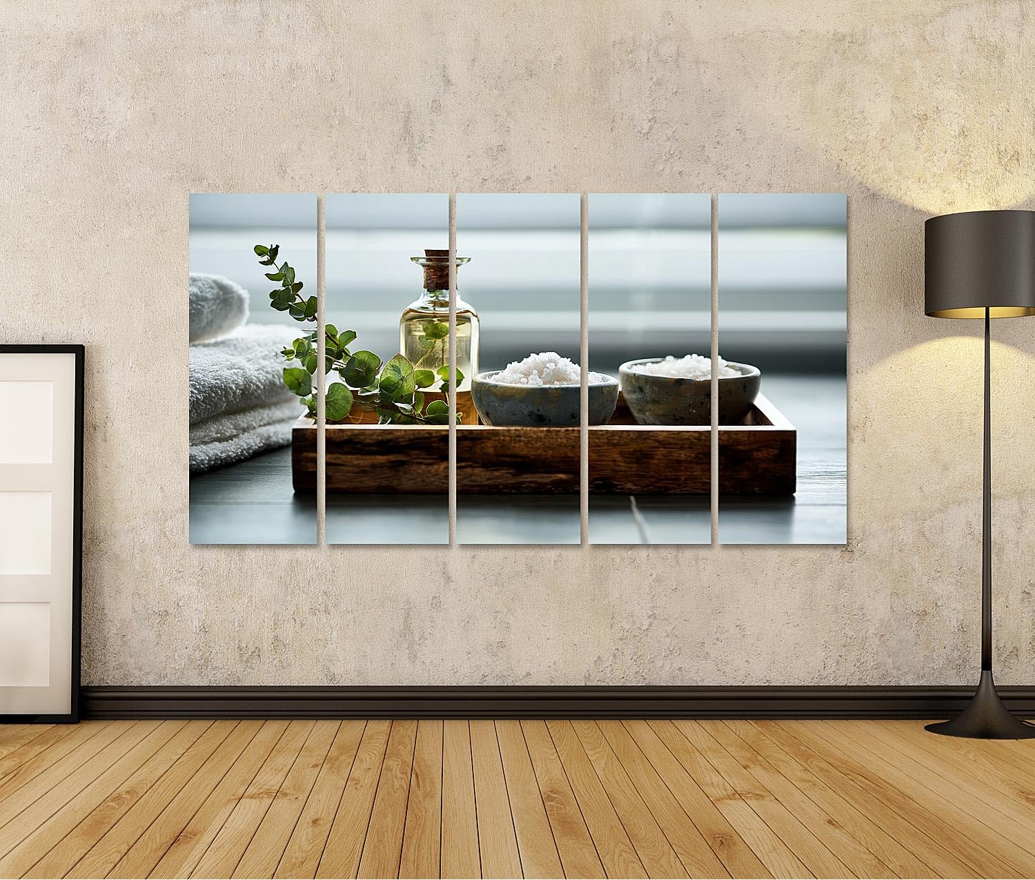 islandburner Bild auf Leinwand Entspannendes Wellness-Tablett mit Badesalzen für Ihr Badezimmer Für Genießer - 5-teilig XXL