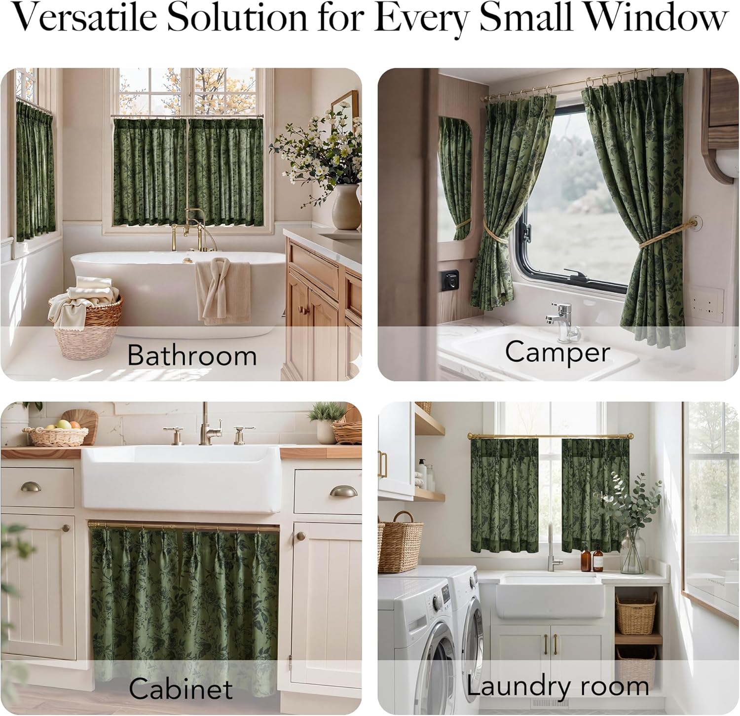 RYB HOME Pinch Pleated Olive Green Curtains for Kitchen Cafe, Light Filtering Semi Sheer Privacy Linen Textured Botanical Curtain Tier for Cottage Vintage Farmhouse Decor, 26" W x 24" L, 2 Panels