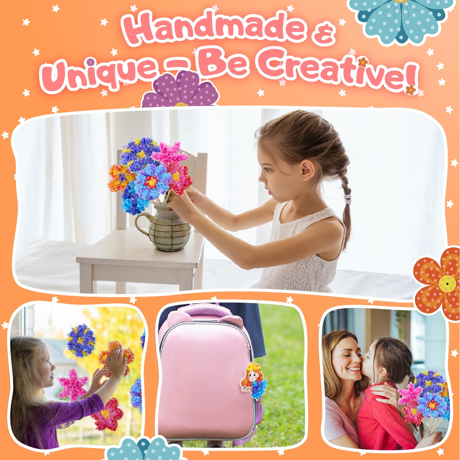 Kit de bricolage pour enfants Kiztoys - Mallette bouquet de fleurs avec paillettes - Kit créatif fille cadeau