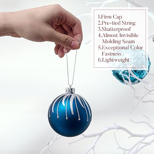 Miniatura 5 de Valery Madelyn Adornos para árbol de Navidad, 70 unidades, color azul marino y plata, juego de bolas de Navidad inastillables, adorno colgante de