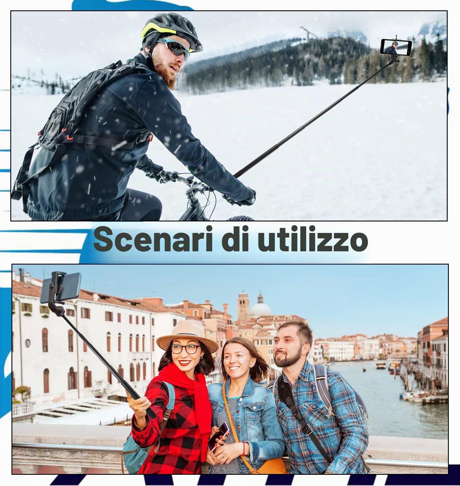 VOSSOT Selfie Stick 120 cm in lega di alluminio Invisible Estensibile Stable Selfie Stick Invisibile per Insta X3 X4 X2 Hero Action Cam Microfoni