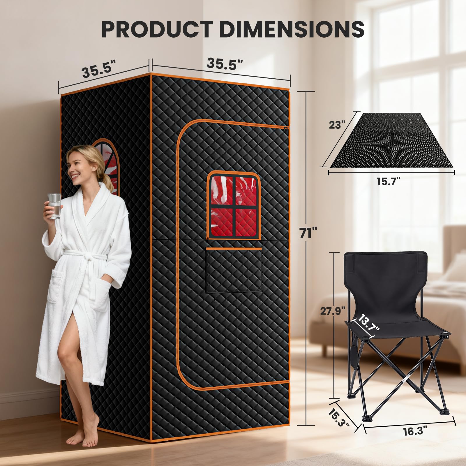 SUNYRISY Sauna a vapore, sauna a infrarossi, per la casa, per 1 persona, portatile, con generatore di vapore da 3 l, regolazione intelligente, grande dimensione, tenda da sauna pieghevole con sedia