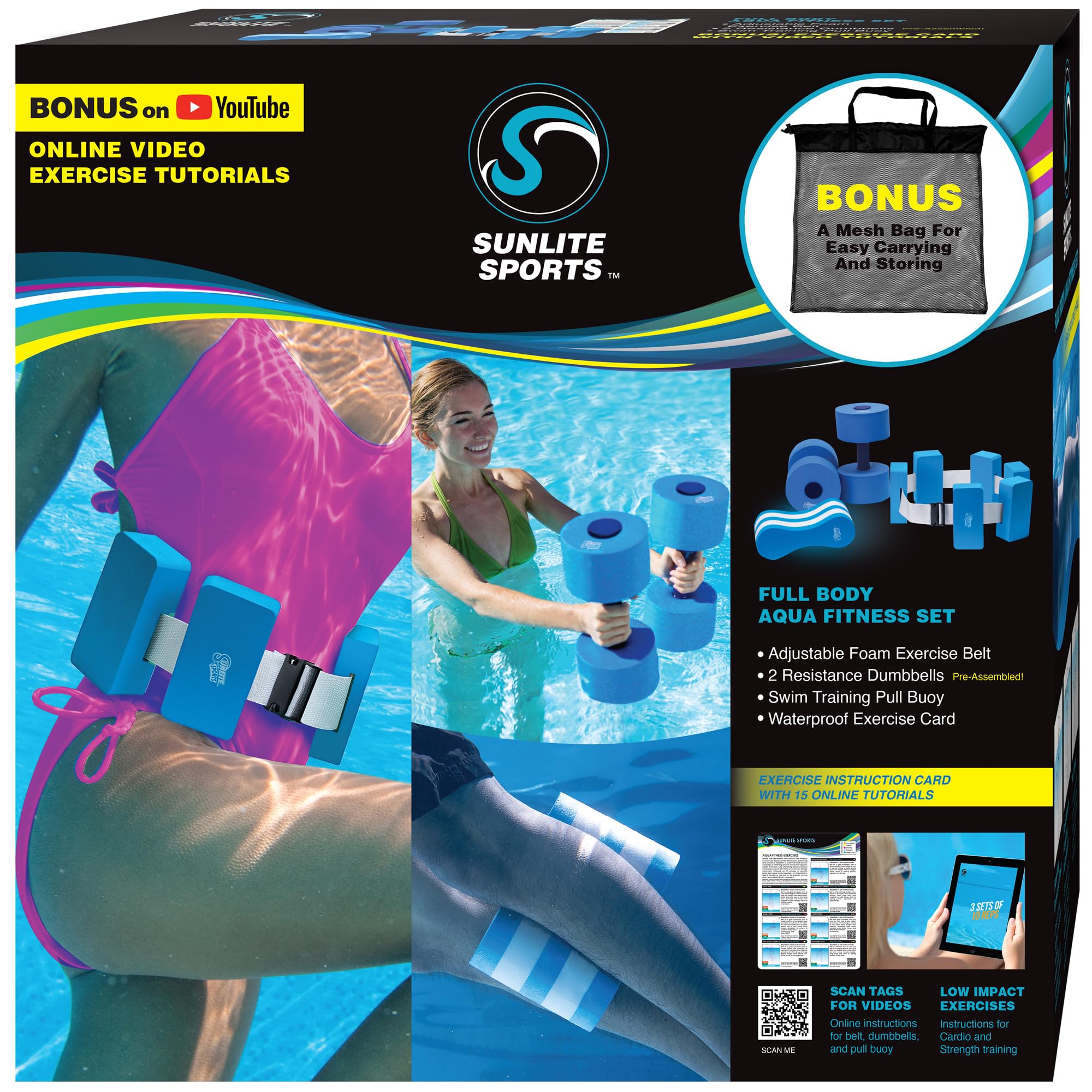 Sunlite Sports Water Workout Combo Set, High Density Water Weight, Swim Belt, Soft Padded, Water Aerobics, Aqua Therapy, Pool Fitness, Water Exercise