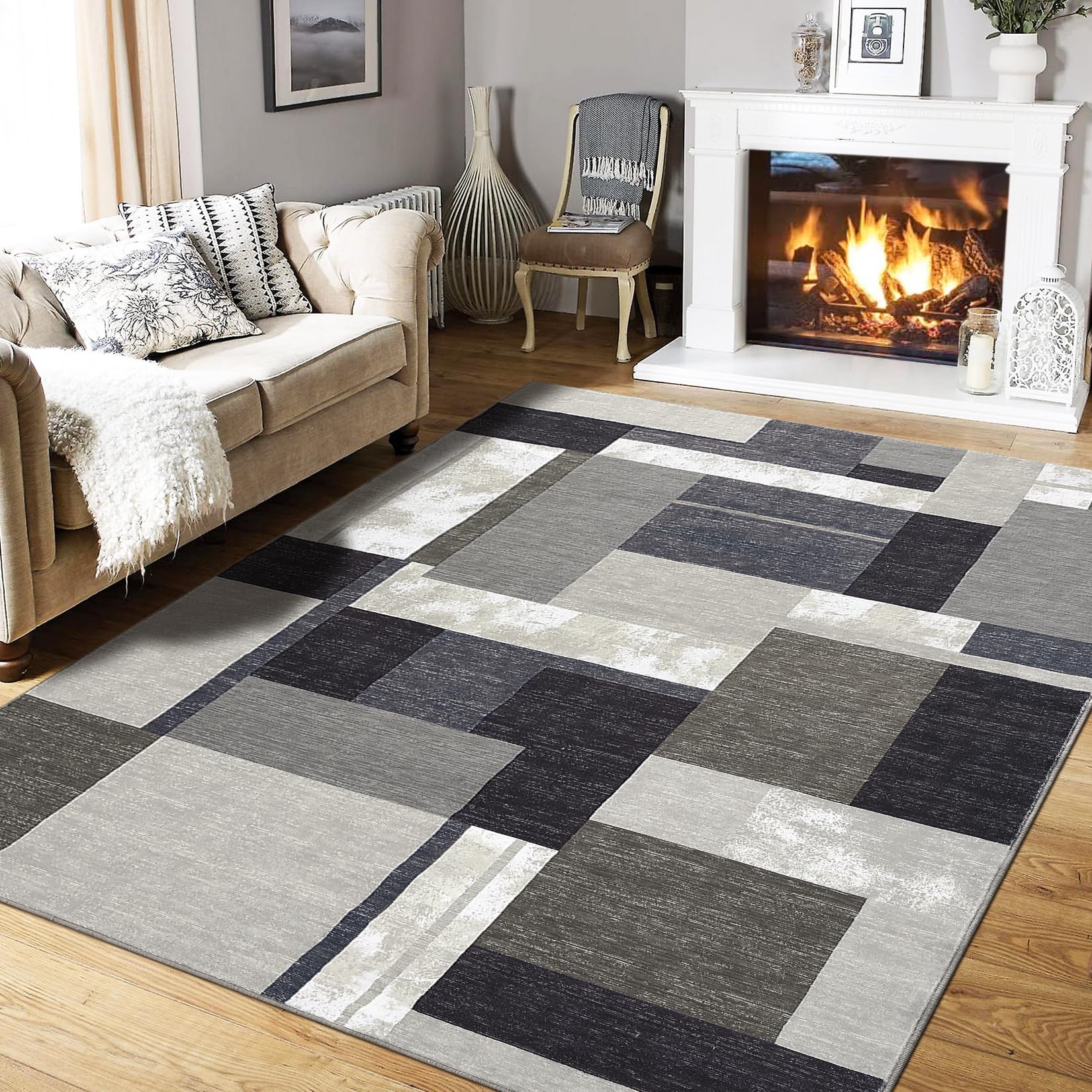 LuxFocus Alfombra moderna lavable a máquina, bohemia, elegante, geométrica, texturizada, para sala de estar, sofá, dormitorio, mesa de comedor, oficina, dormitorio, decoración, 160 x 230 cm, color