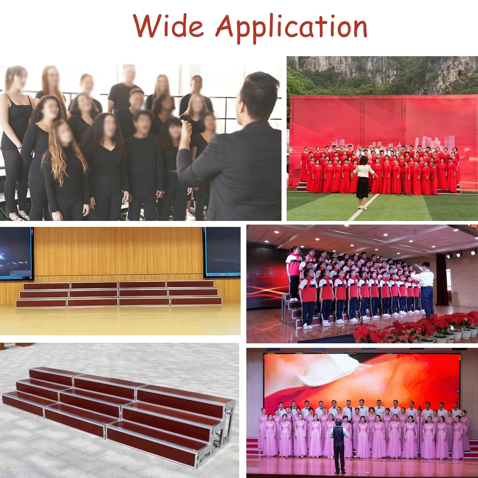 Plataforma escénica Ajustable de 3 Niveles para coros: Plataforma portátil Antideslizante para Bodas, Eventos, actuaciones y Fiestas. Sistema de escalones con Visibilidad Mejorada para una ó