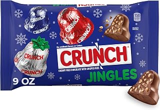 CRUNCH Jingles, Creamy Milk Chocolate with Crisped Rice, Holiday Candy Individually Wrapped for Sharing, 9 oz