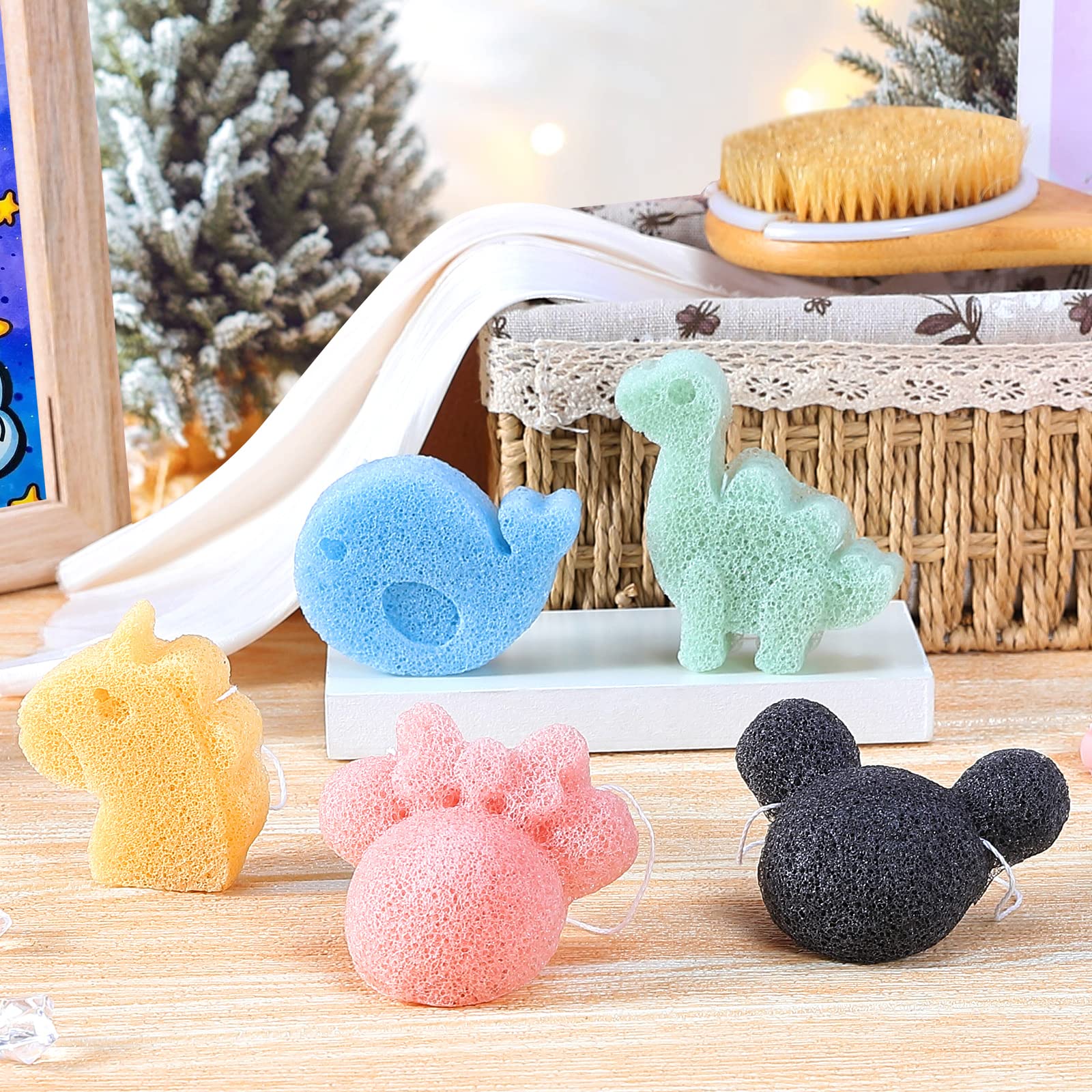 Konjac Baby-Badeschwamm zum Baden, klassische Formen, natürliche Badeschwämme für Säuglinge, Kleinkinder, Neugeborene, natürliche und sichere pflanzliche Konjac-Baby-Badezubehör, 5 Stück (Set 1