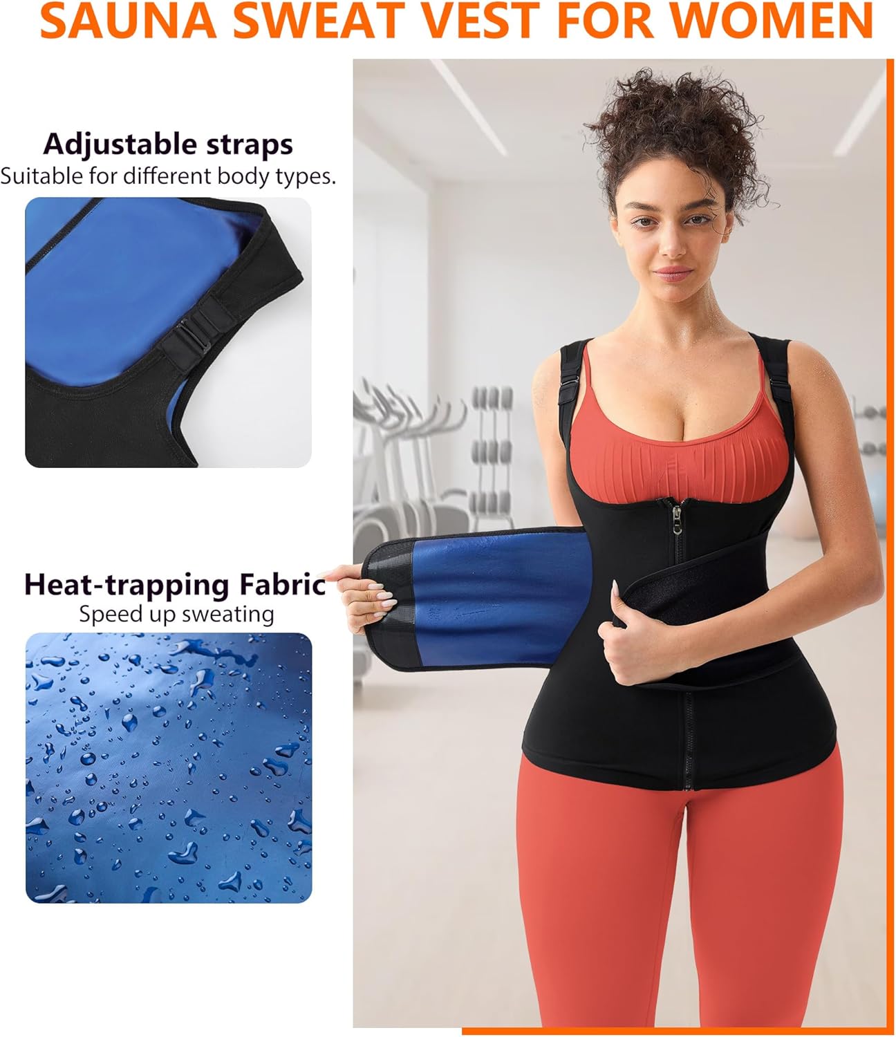 FUXERT Sauna Vest for Women Sweat Waist Trainer Vest for Belly Fat Sauna Tank Top with Zipper for Gym Exercise