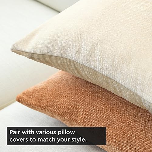 Miniatura 9 de Encasa XO Juego de 2 fundas de almohada de felpilla gruesa, color durazno, (20 x 20 pulgadas)  Fundas de almohada cuadradas decorativas para sofá,