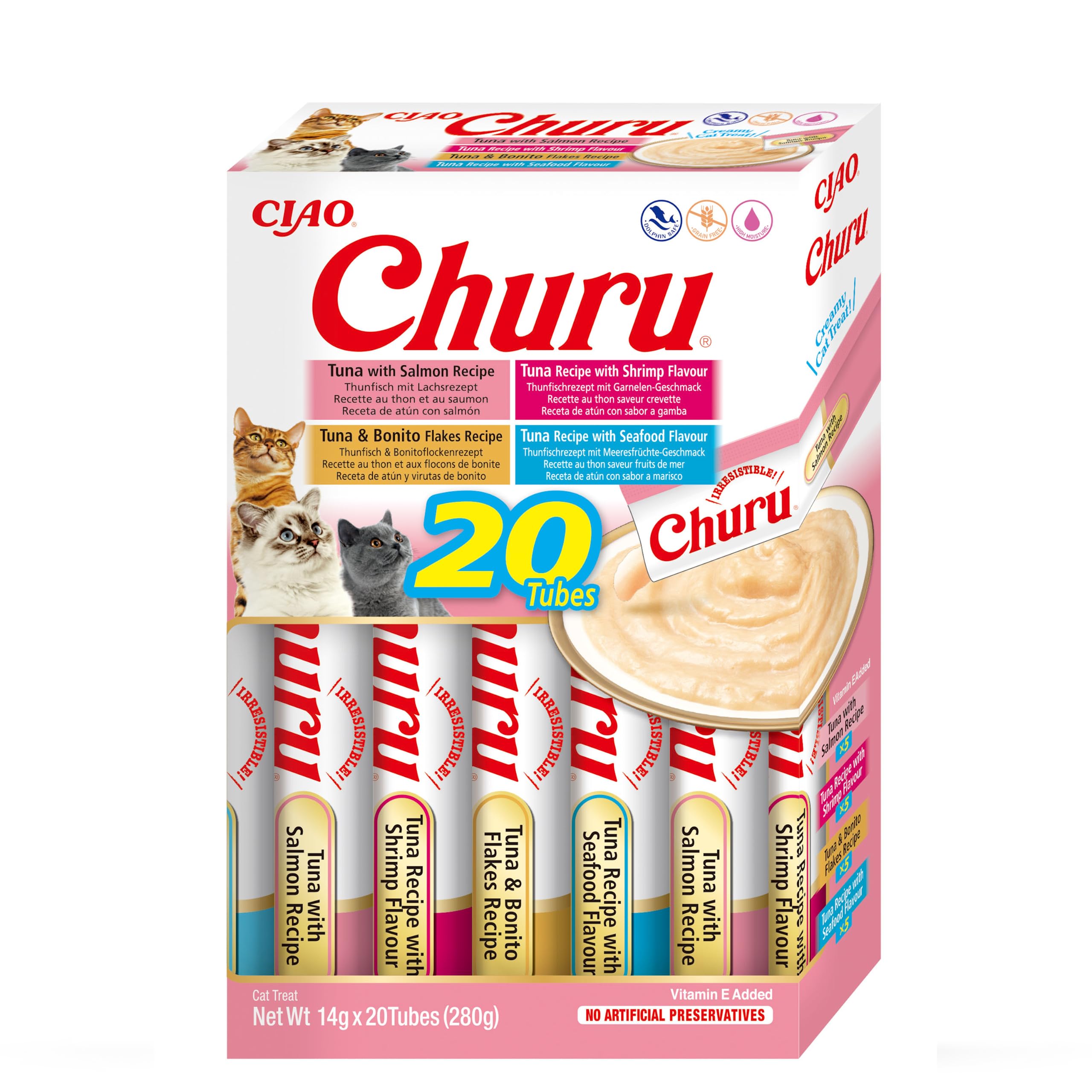 Churu by INABA Cat Treat - Tuna and Chicken - 1 Pack (20 x 14g total) / Soft & Creamy, Delicious & Healthy, Natural, Grain Free, Wet Cat Food