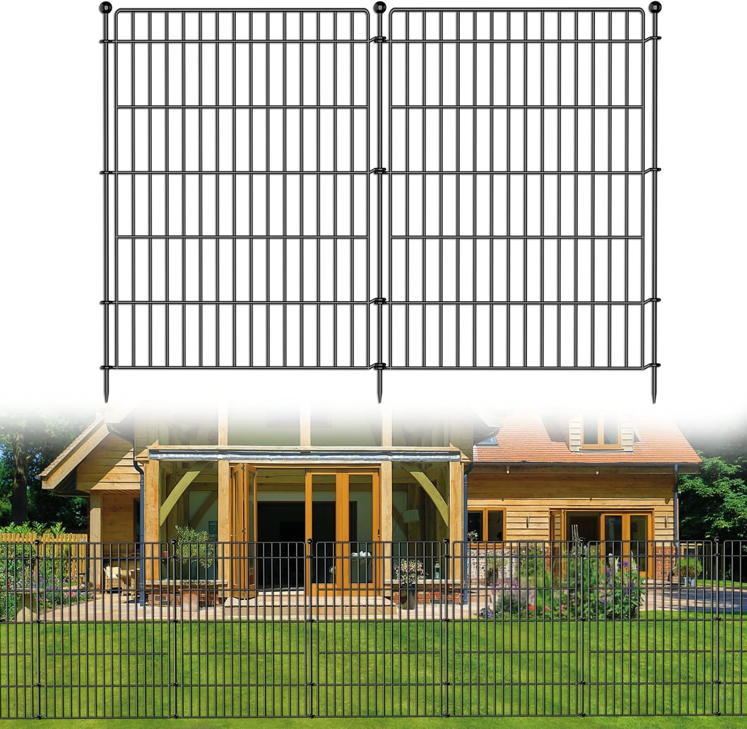 10 Panels No Dig Garden Fence Animal Barrier, 44in(H) × 23.6ft(L) Decorative Metal Outdoor Dog Fence, Rustproof Pet Fencing for Yard, Patio, Flower Bed -Temporary Fencing| Easy to Install 10 Panels-23.6 ft(L) X 44 in(H)