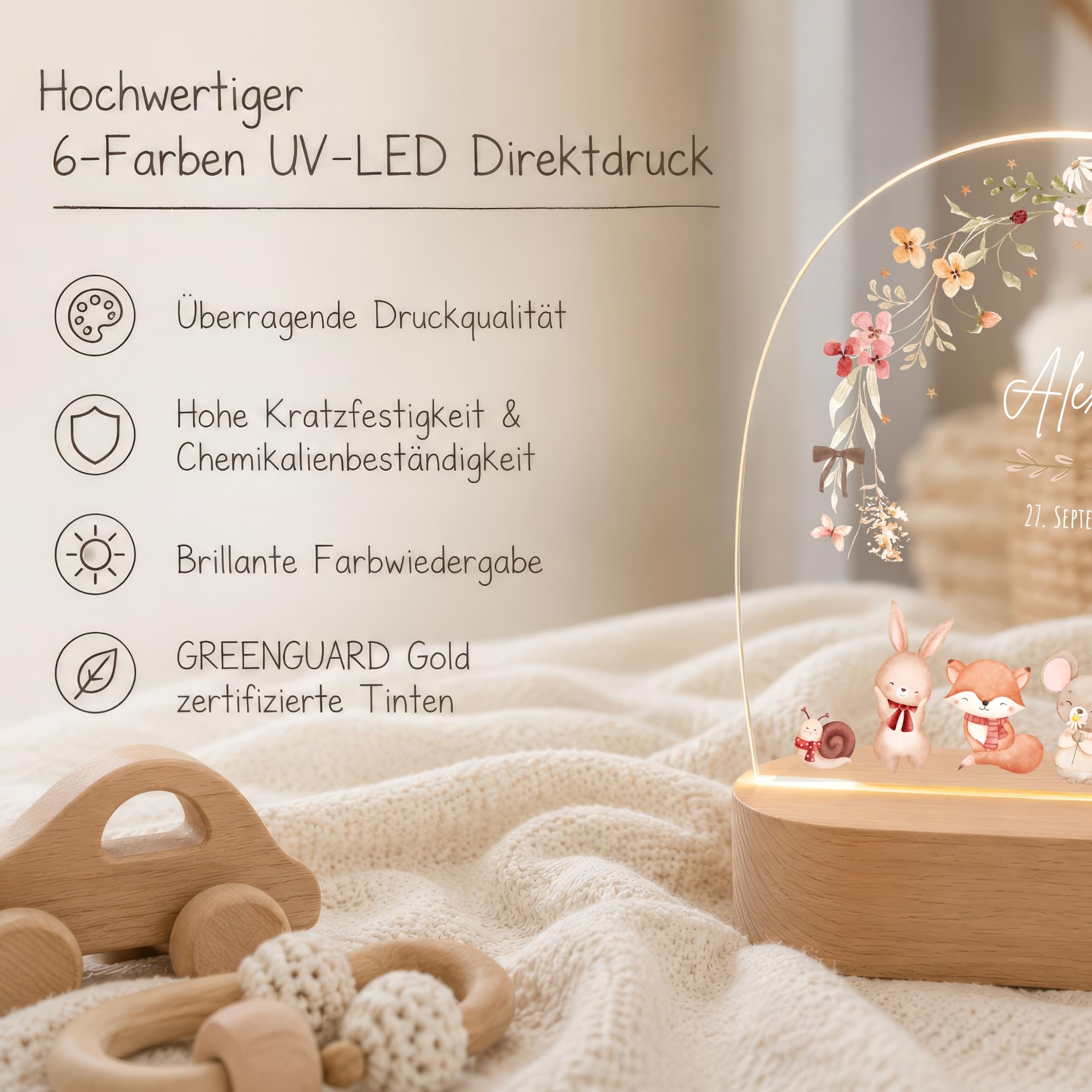 VILLA ROSA LOTTA Personalisiertes Nachtlicht für Babys mit Namen - Individuelle Geschenke Baby - Geschenk Zur Geburt Mädchen und Junge Personalisiert- Nachttischlampe Zur Geburt