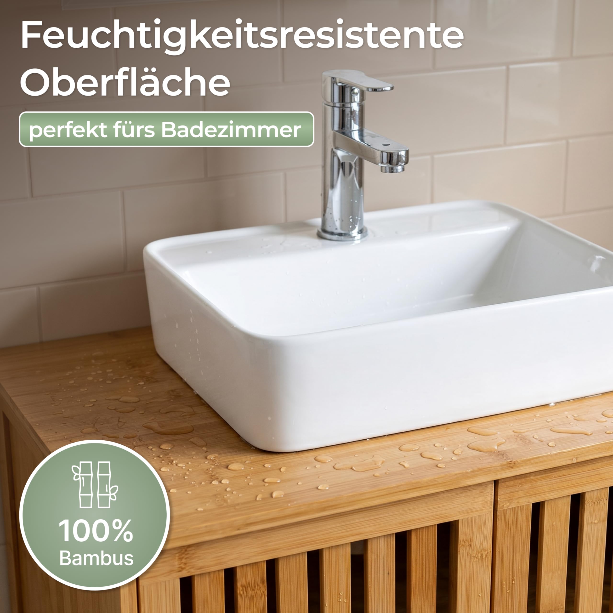 WOOWOOD Katzenklo Waschbeckenunterschrank aus Bambus - Extrem Feuchteresistent - Katzenklo Schrank - Badezimmer Unterschrank - Katzenschrank, Katzentoilette Schrank, Katzenmöbel, 60×44×60 cm