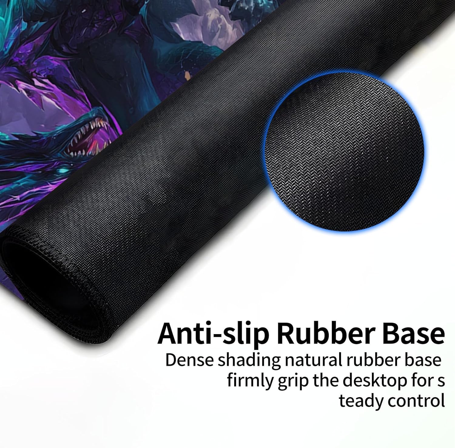 Patterned Gaming Playmat Compatible with MTG, Compact Card Game Mat with Stitched Edges, Natural Rubber Desk Pad with Transparent Drawstring Bag, 23.6 x 13.7 Inch, Dragon Purple Blue Glowin